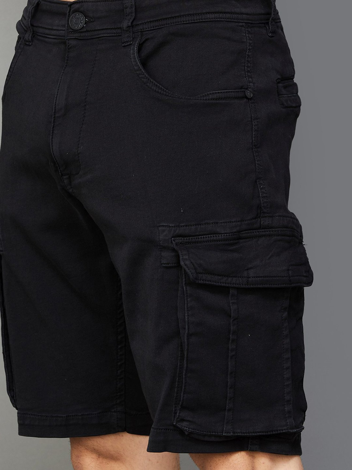Forca By Lifestyle Black Cotton Regular Fit Cargo Shorts