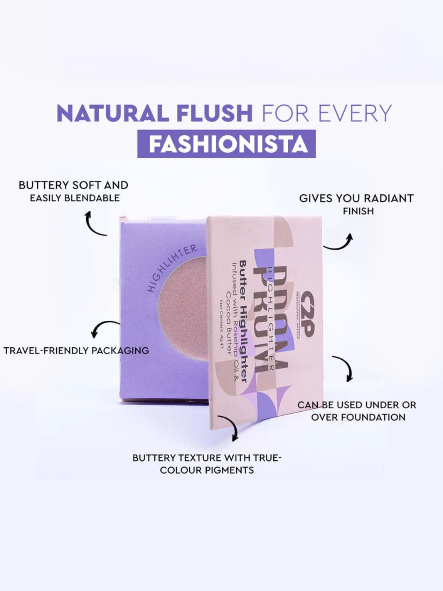 C2P PROFESSIONAL MAKEUP Prom Butter Highlighter Rose Quartz 01 - 4 gm