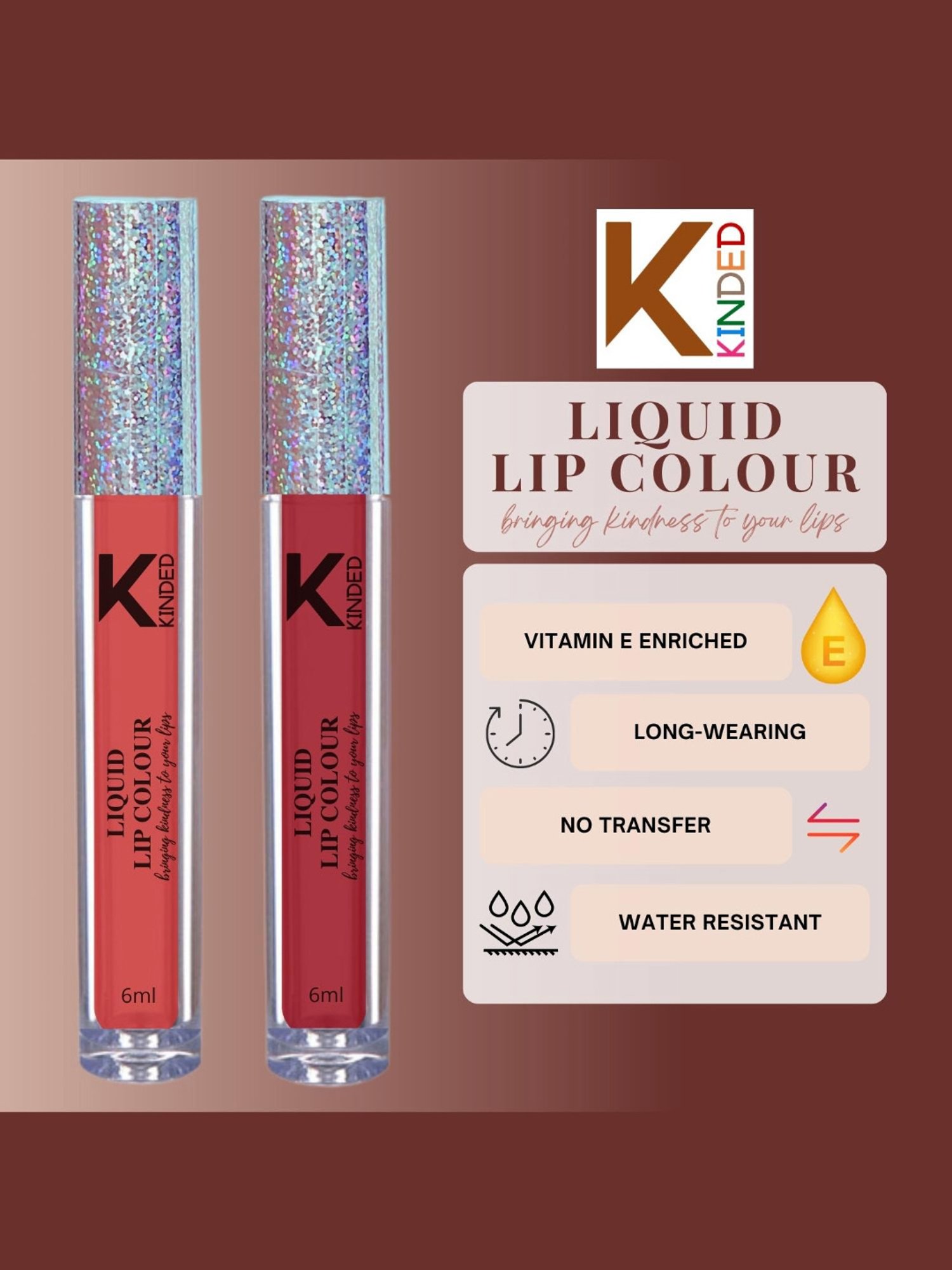 KINDED Liquid Lip Colour 03 Vermilion Red & 09 More Maroon Combo