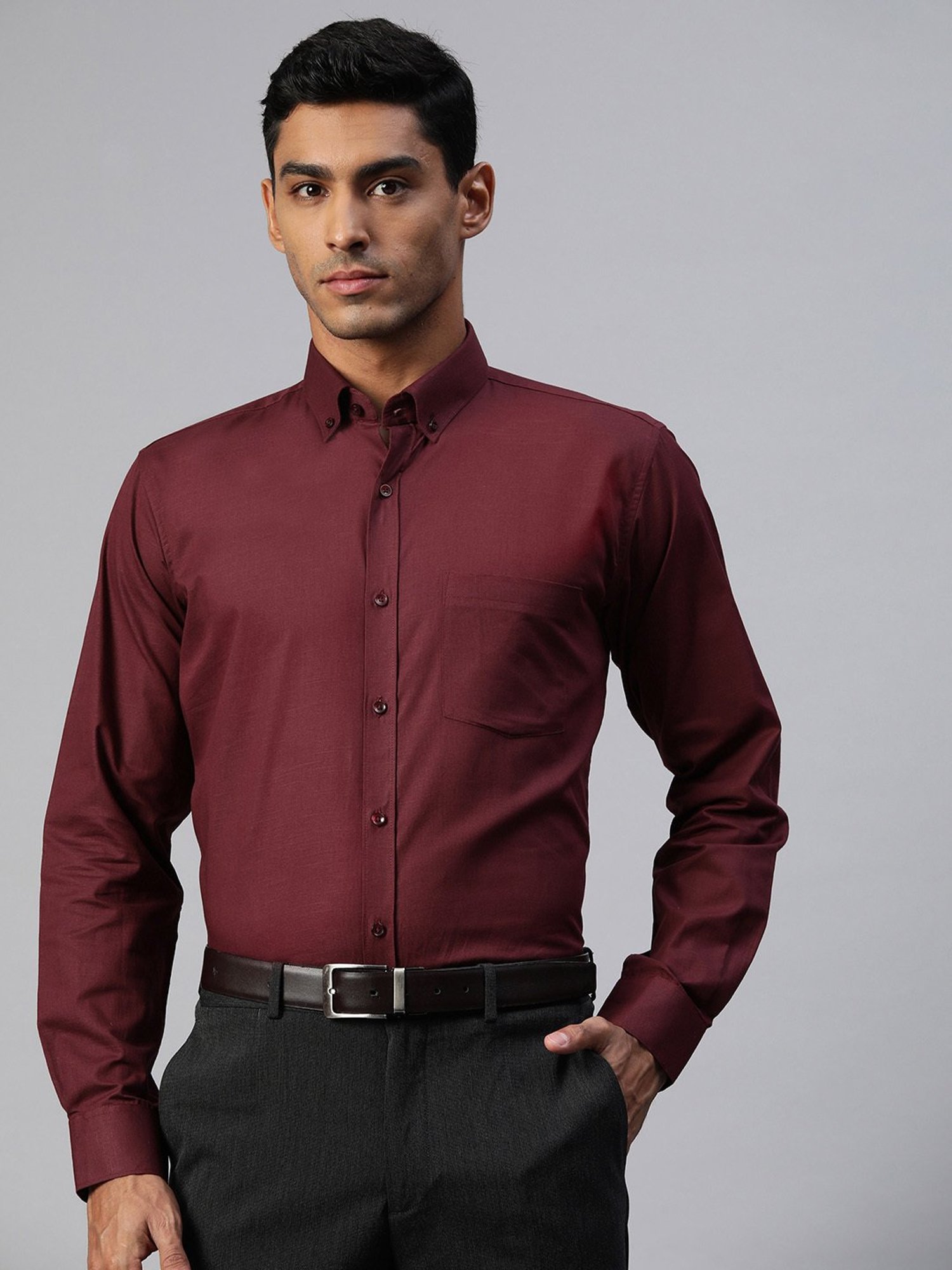 ManQ Maroon Regular Fit Shirt