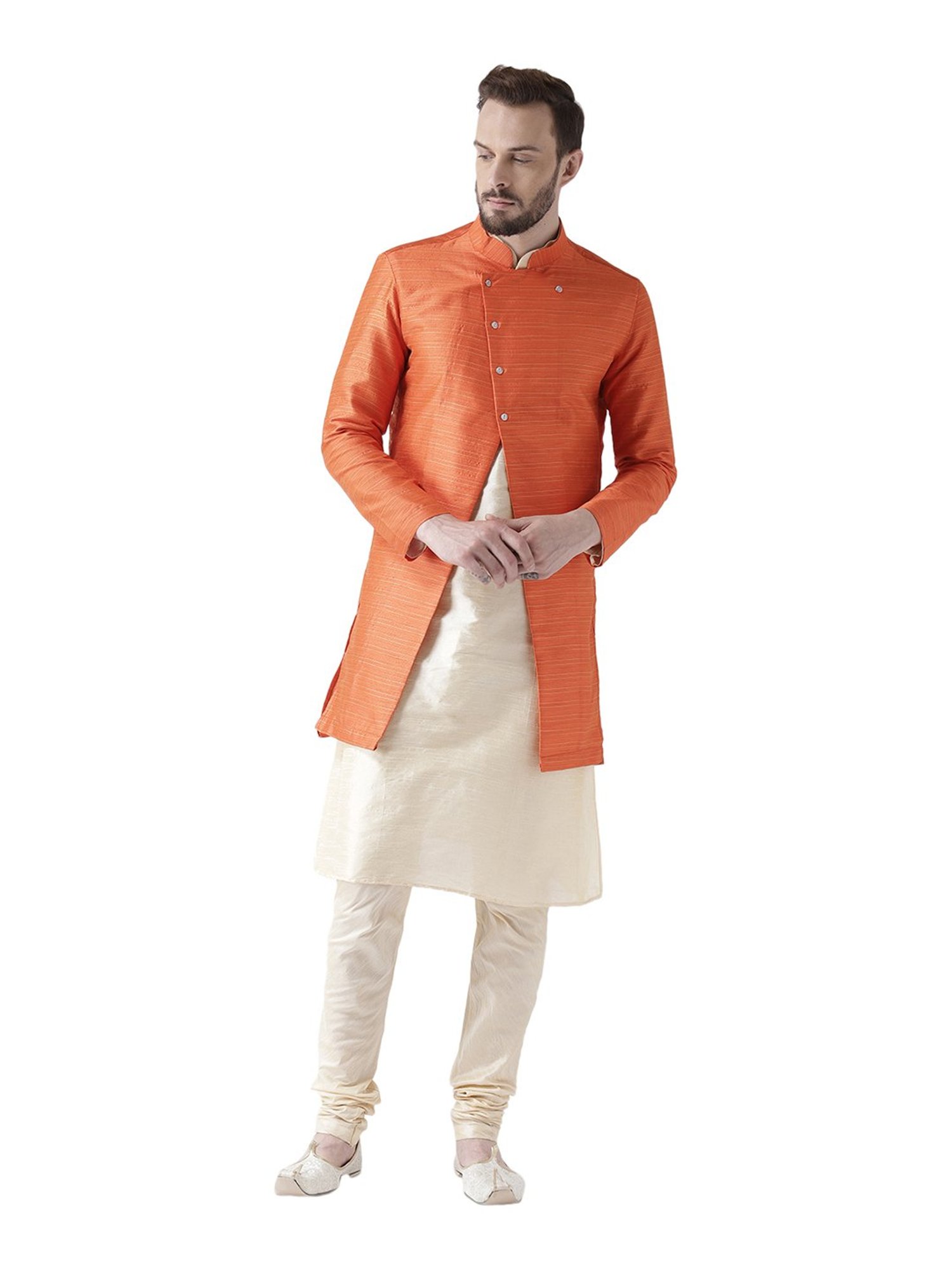 Deyann Orange Striped Sherwani