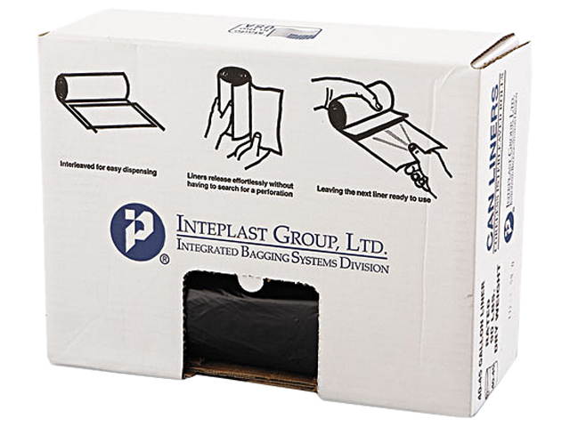 Inteplast Group VALH4048K22 High-Density Can Liner, 40 x 46, 45gal, 22mic, Black, 25/Roll, 6 Rolls/Carton, 1 Carton