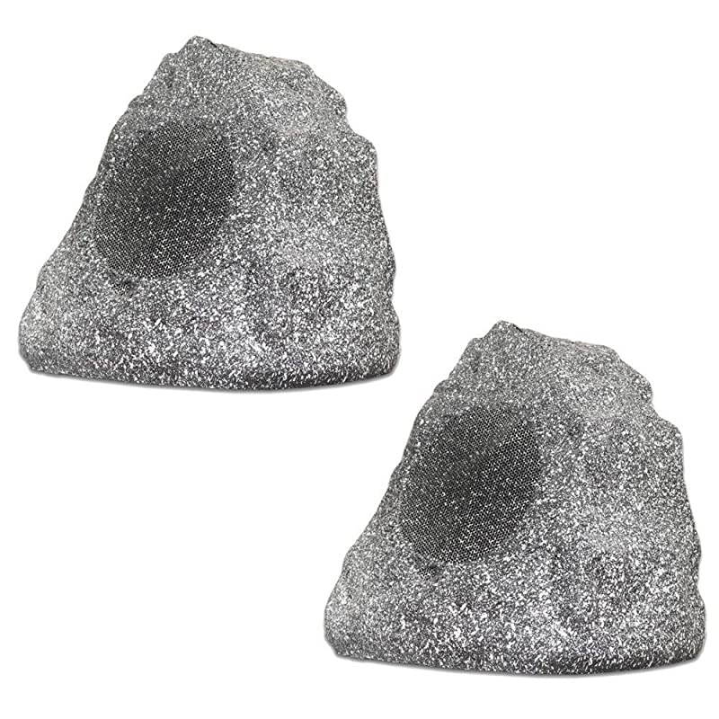 2R4G Outdoor Granite Rock 2 Speaker Set for Deck Pool Spa Patio Garden