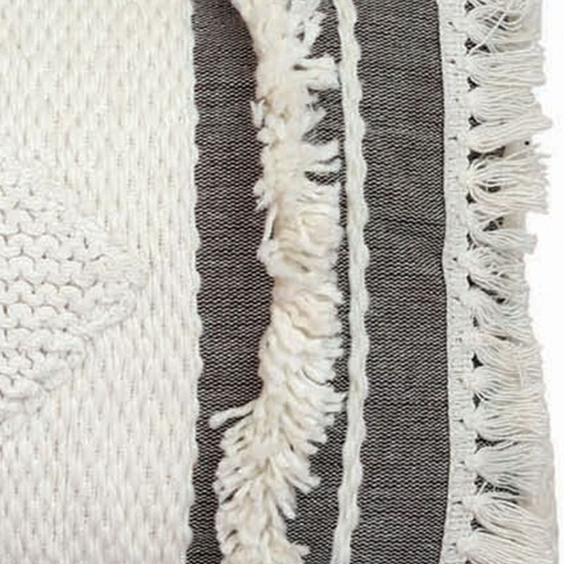 White and Gray 14 x 22 inch Decorative Cotton Throw Pillow Cover with Insert and Hand Tied Fringe - Foreside Home & Garden