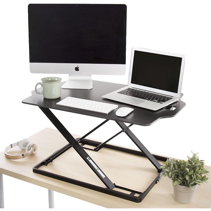 X-Elite Essential Standing Desk Converter with Pneumatic Height Adjustment &ndash; Black &ndash; Stand Steady