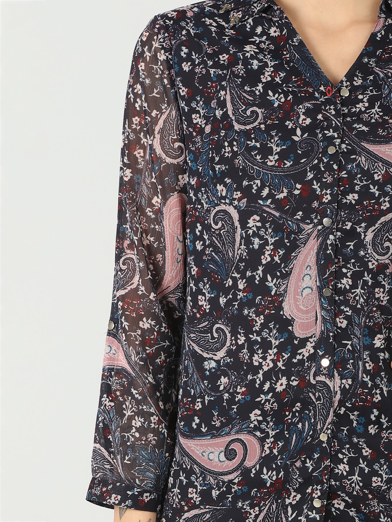Mustard Navy Floral Print Shirt
