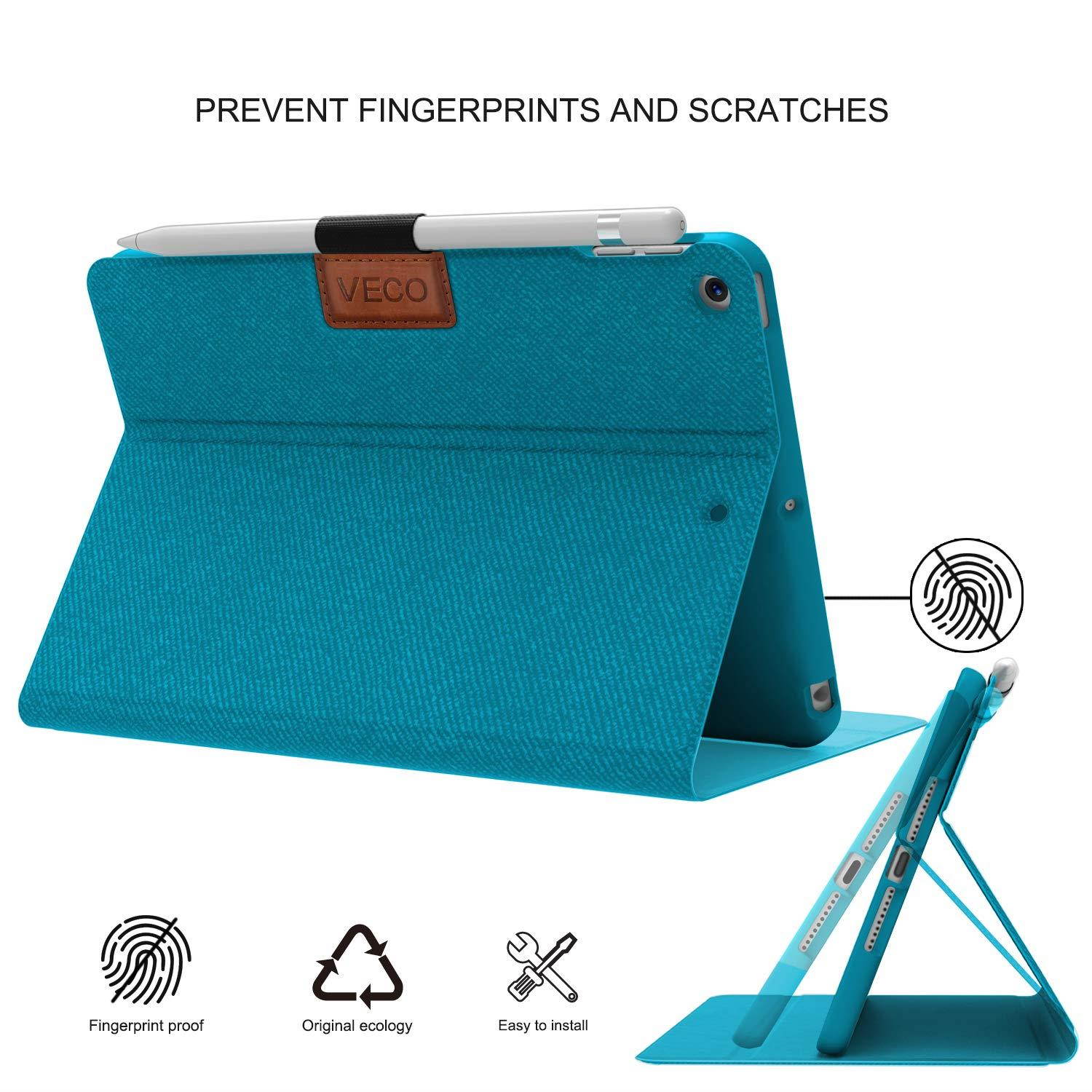 Veco Denim Series - iPad Mini 5 Case with Pencil Holder, Premium Folio Stand Case, Soft TPU Back Cover [Auto Sleep/Wake Feature] for Apple iPad Mini (5th Generation)(Blue)
