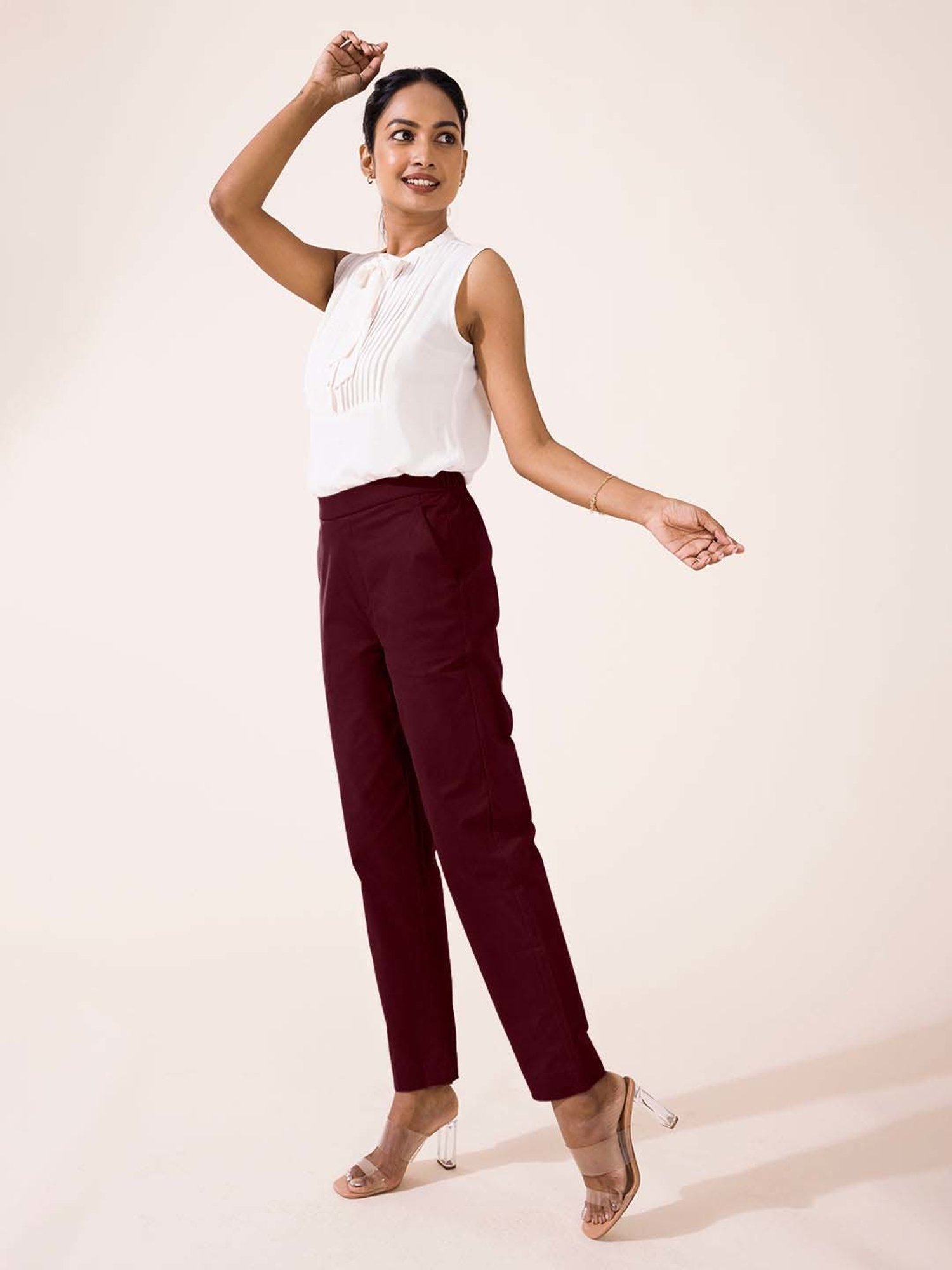 Go Colors! Maroon Mid Rise Formal Trousers