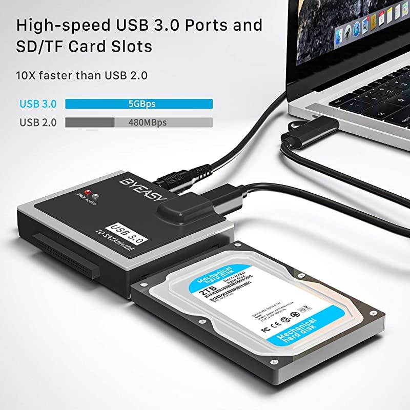 SATA/IDE to USB 3.0 Adapter, USB-A and USB-C Plugs Hard Drive Adapter for Universal 2.5"/3.5" Inch IDE and SATA External HDD/SSD with 12V 2A Adapter, Support 12TB for Windows and Mac OS HD02