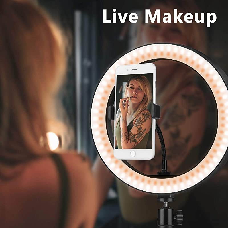 10quot Selfie Ring Light with 50quot Tripod Stand amp Phone Holder for Makeup Live Stream LED Camera Ring Light with Remote Shutter for Photography and YouTube Video Compatible with iPhone amp Android