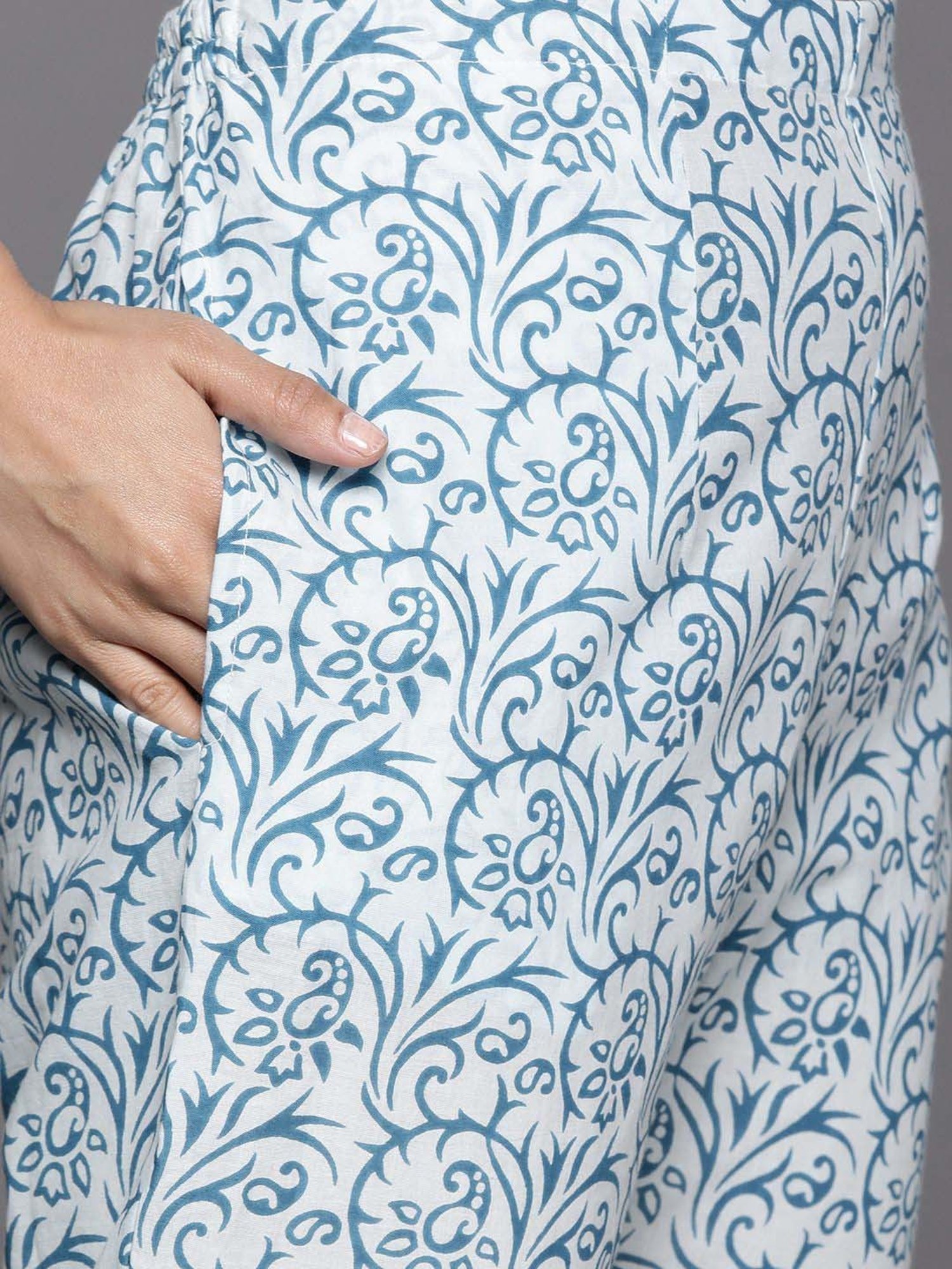 Libas Blue Cotton Printed Kurta Pant Set With Dupatta