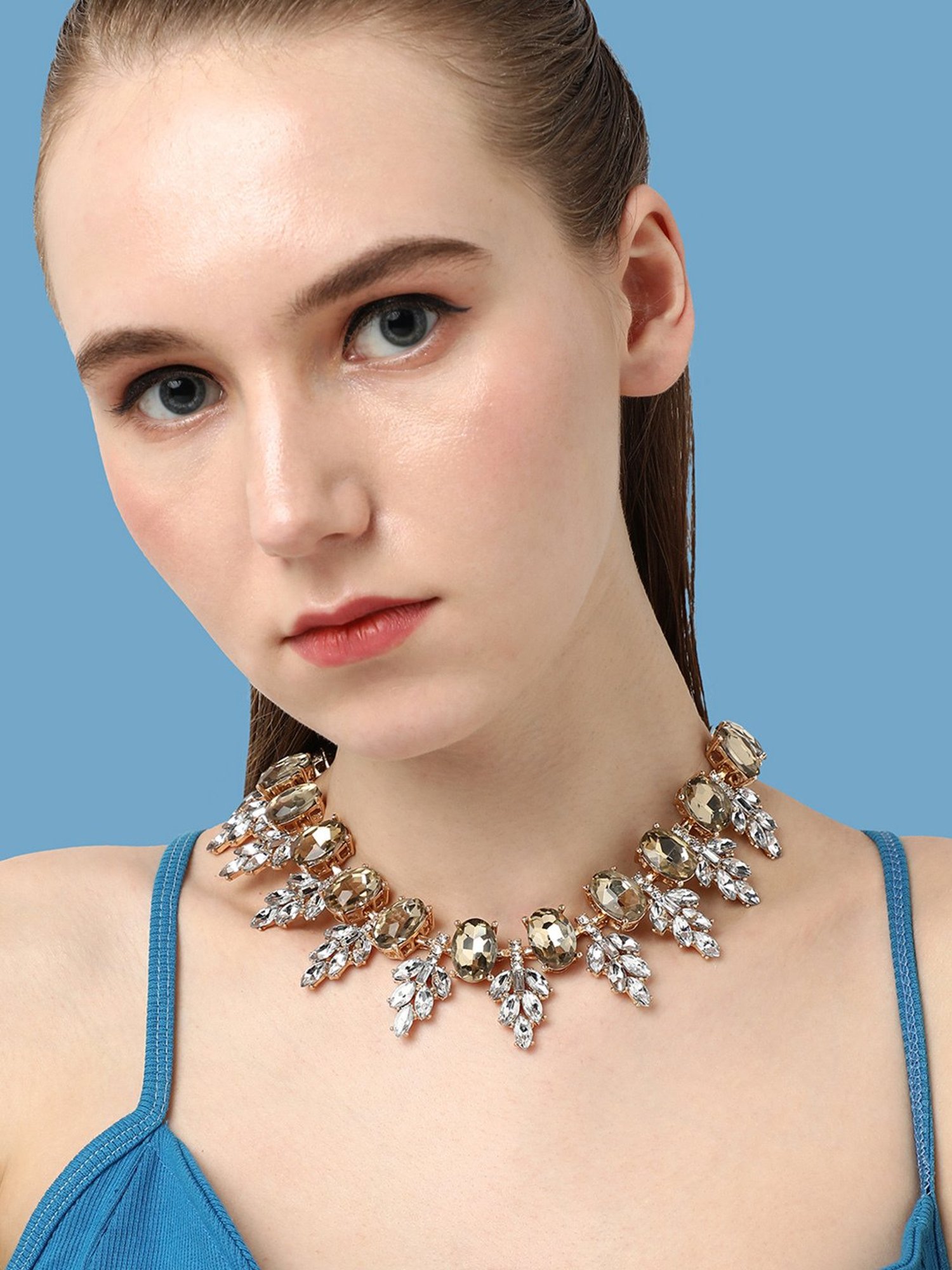 SOHI Gold Plated Party Designer Stone Statement Necklace For Women