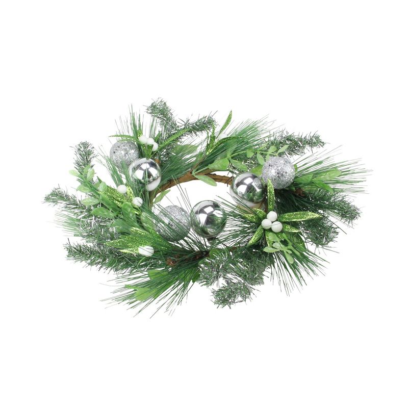 Transpac 12" Christmas Mistletoe Candle Wreath with Silver Balls - Green