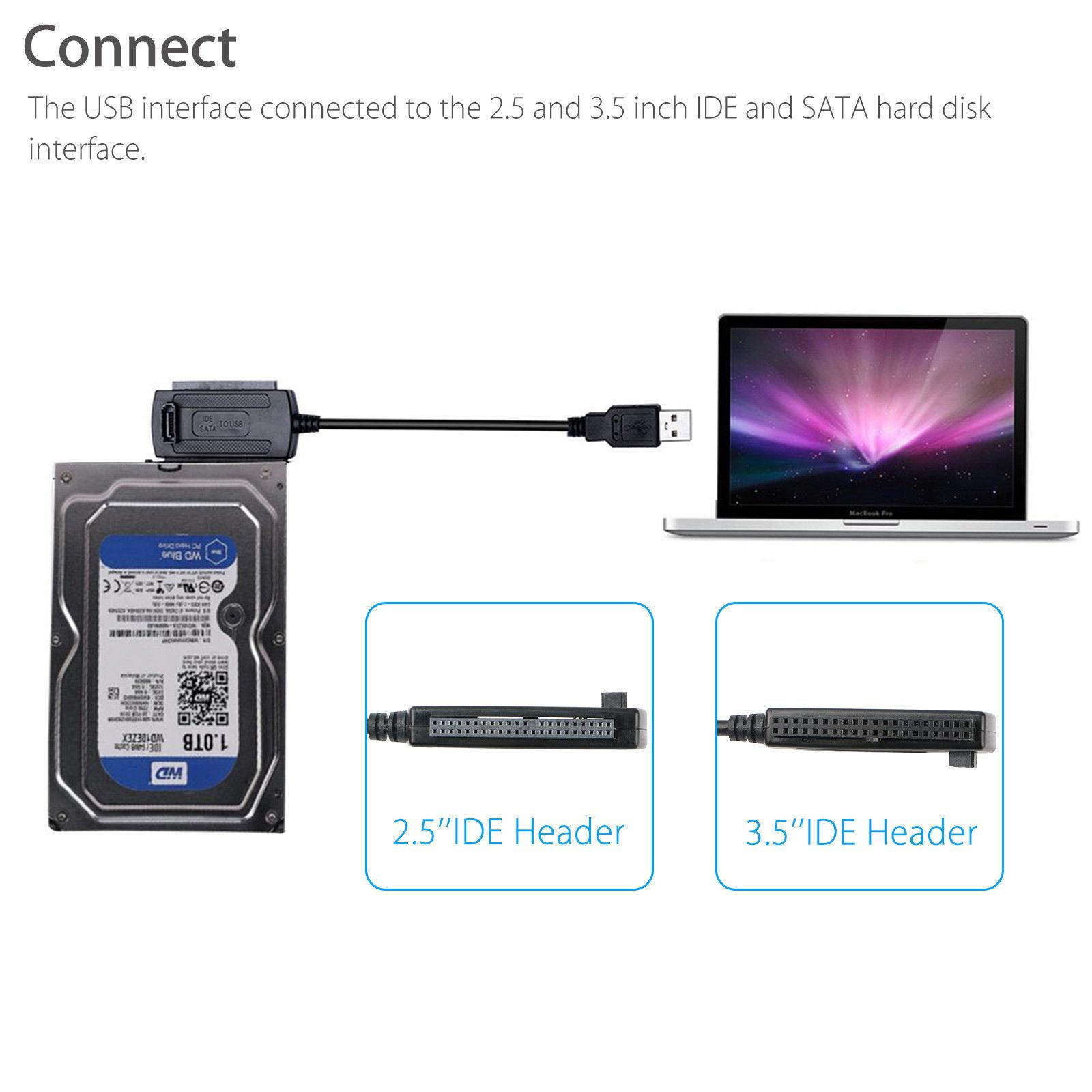 SATA/PATA/IDE to USB 2.0 Adapter Converter Cable for Hard Drive Disk 2.5" 3.5" New