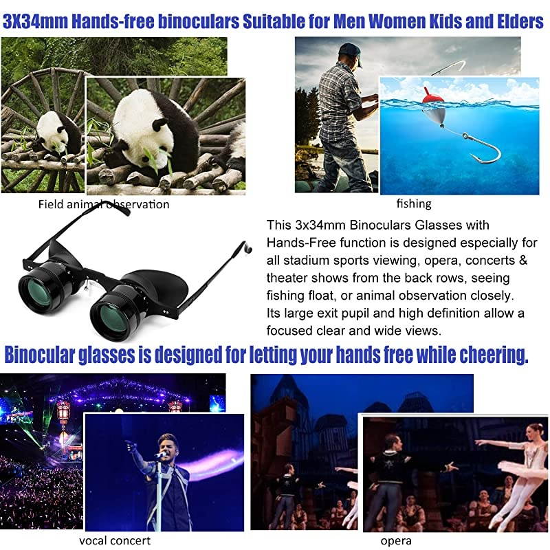 HandsFree Binocular Glasses for Fishing Bird Watching Sports Concerts Theater Opera TV Sight Seeing HandsFree Opera Glasses for Adults Kids Green Film OpticsUpgraded