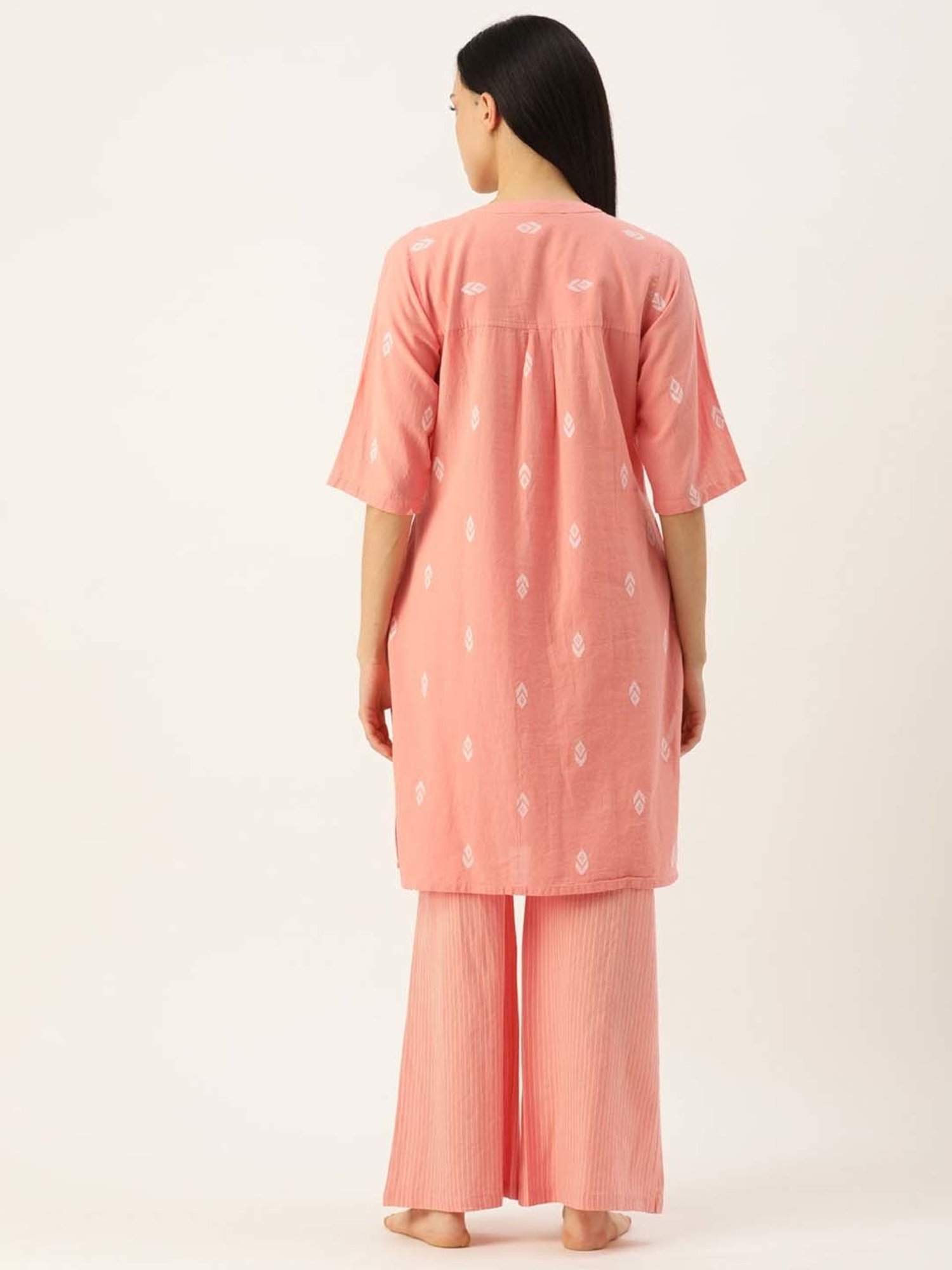 Clt.s Peach Cotton Embroidered Kurta Palazzo Set