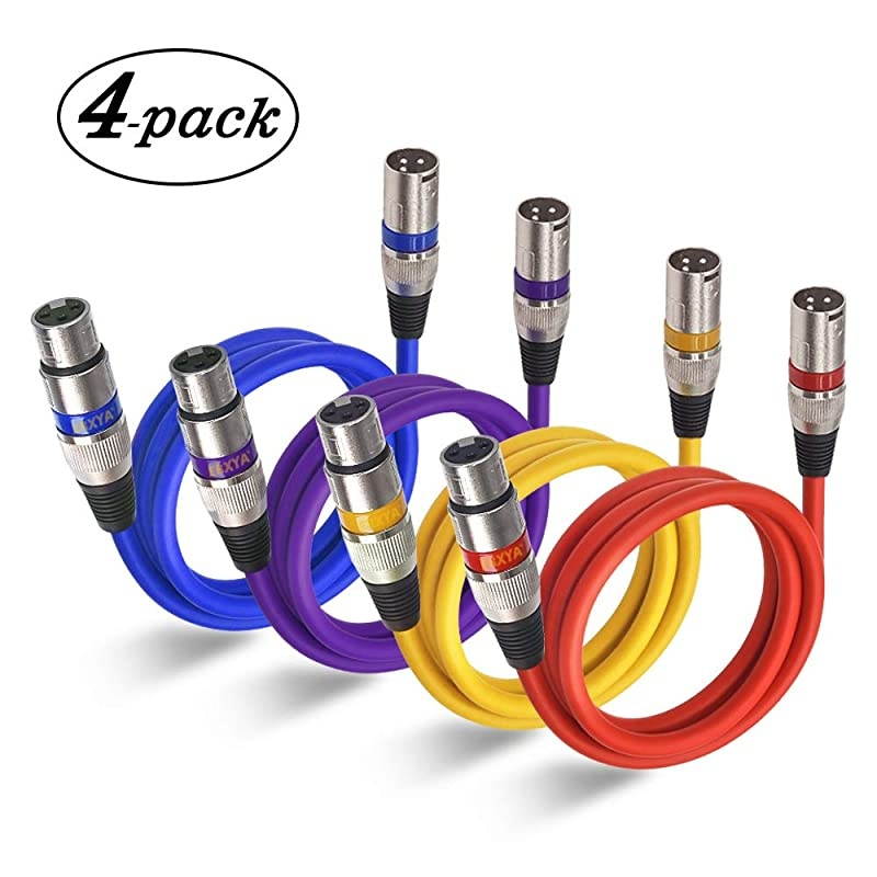 XLR Male to Female Microphone Mic Cable 3 Feet 4 Color Packs 3 Pins