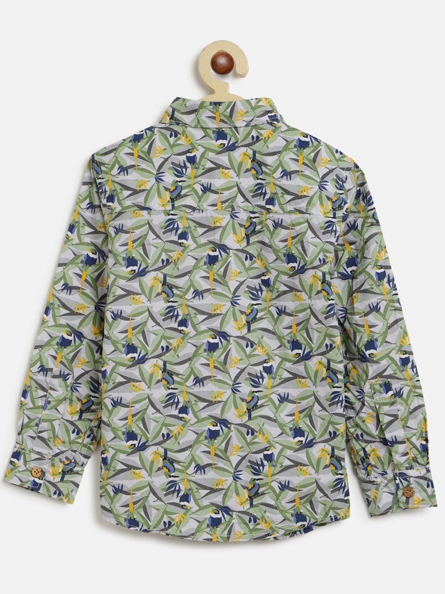 Tales & Stories Kids Olive Green & Blue Cotton Printed Full Sleeves Shirt