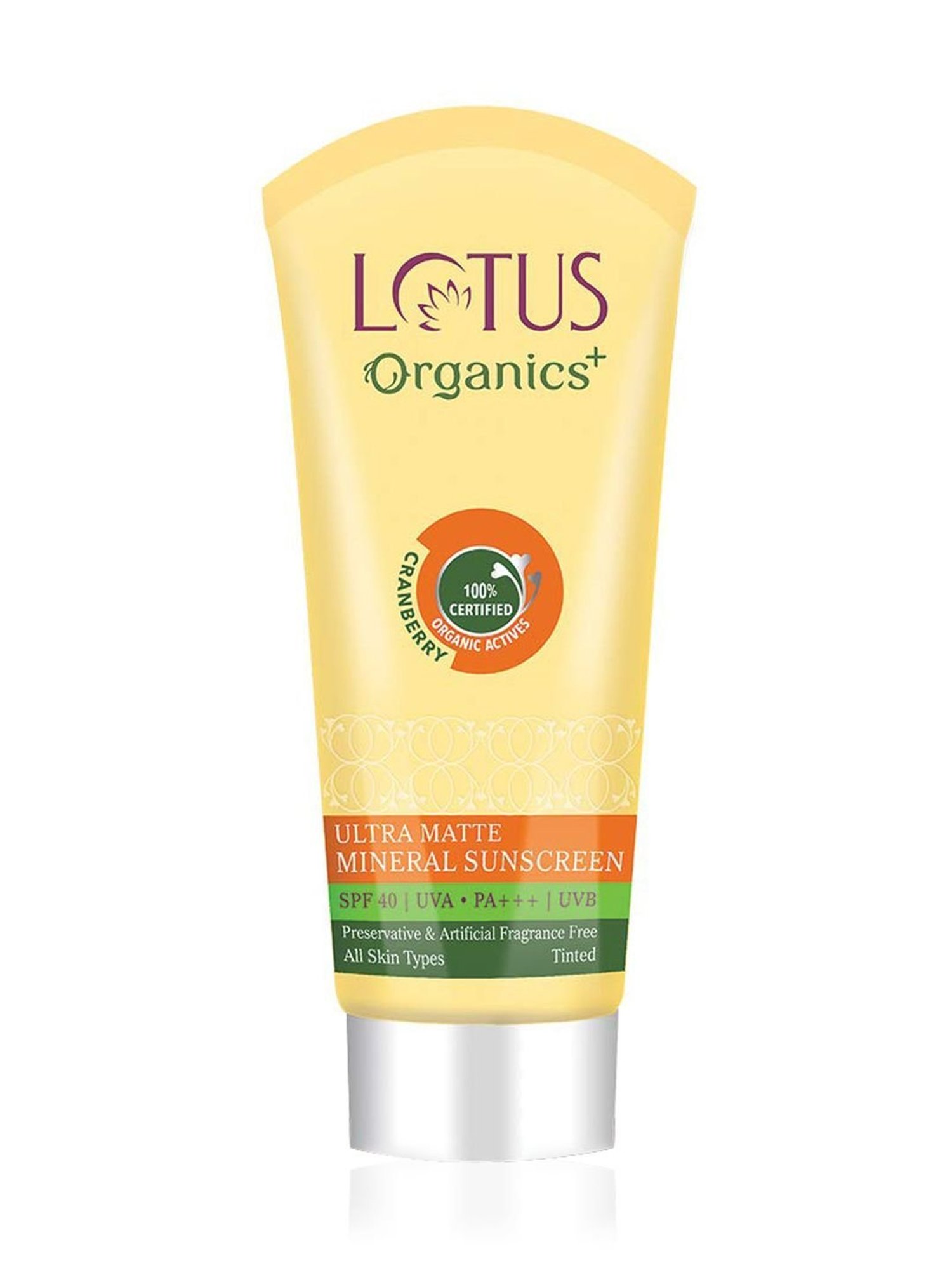 Lotus Organics+ Ultra Matte Tinted Face Sunscreen Cream SPF 40 - 100 gm