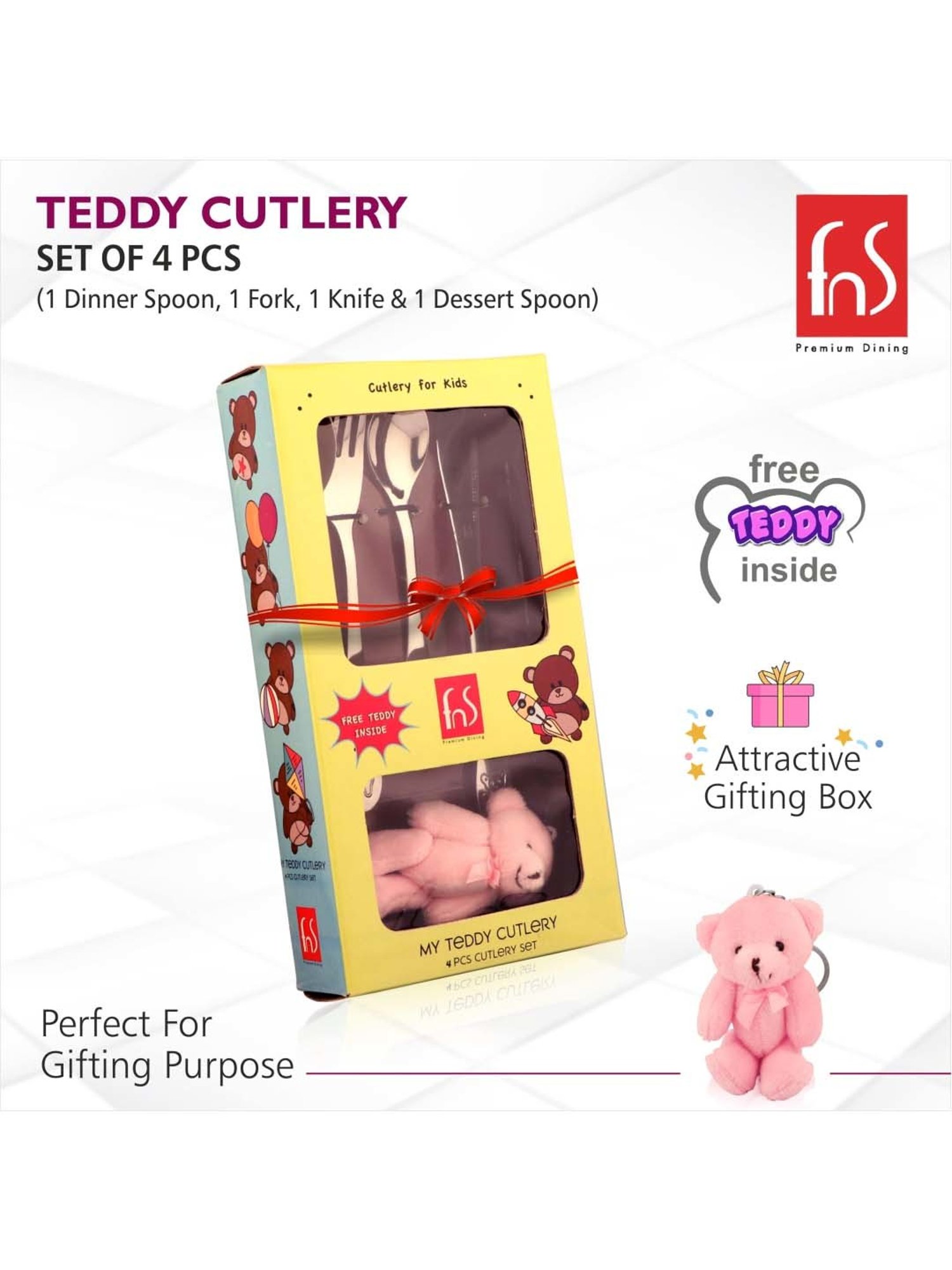 FnS Silverware Silver Stainless Steel Cutlery - Set of 4