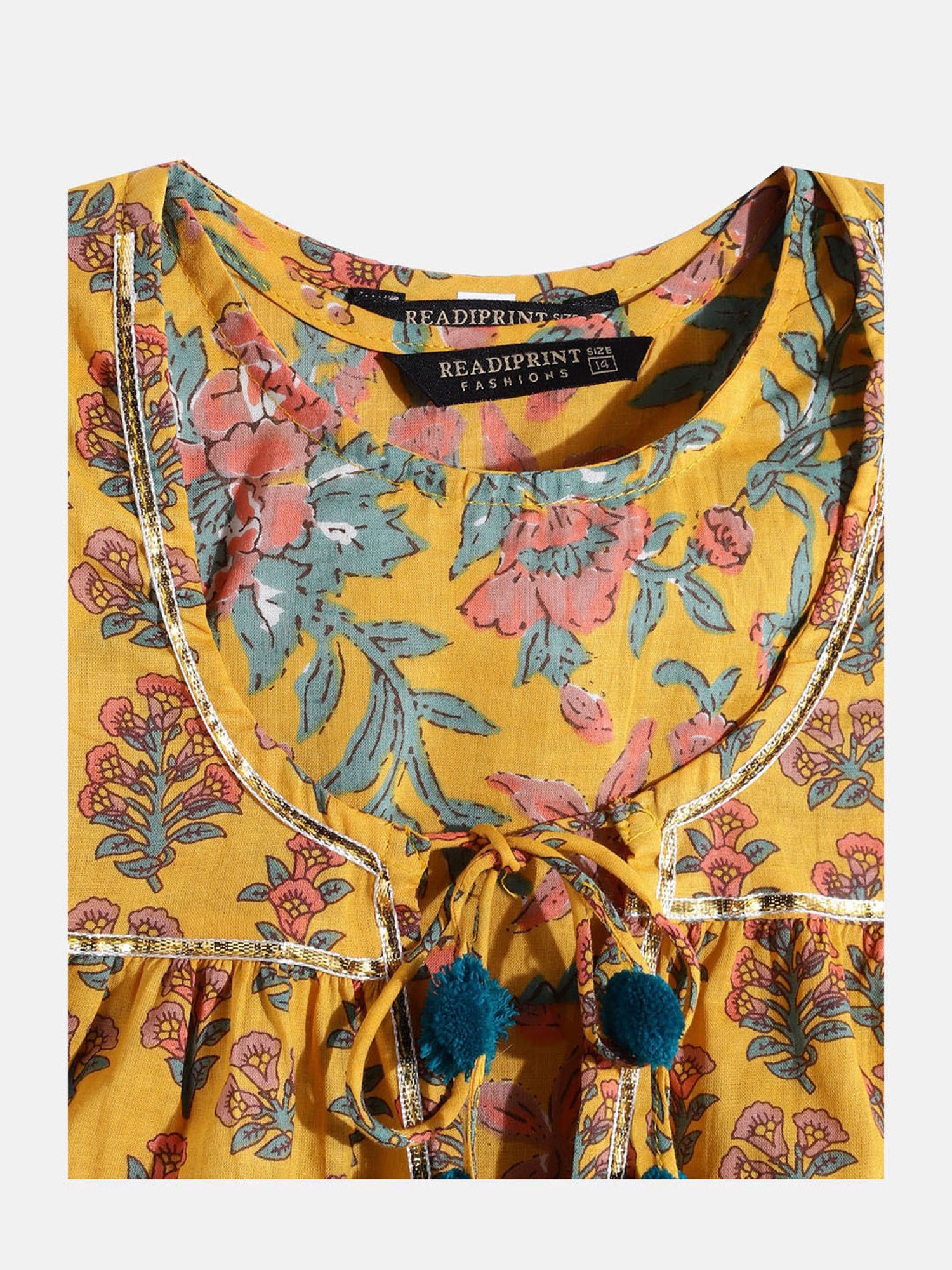 READIPRINT FASHIONS Kids Mustard Floral Print Kurta With Sharara