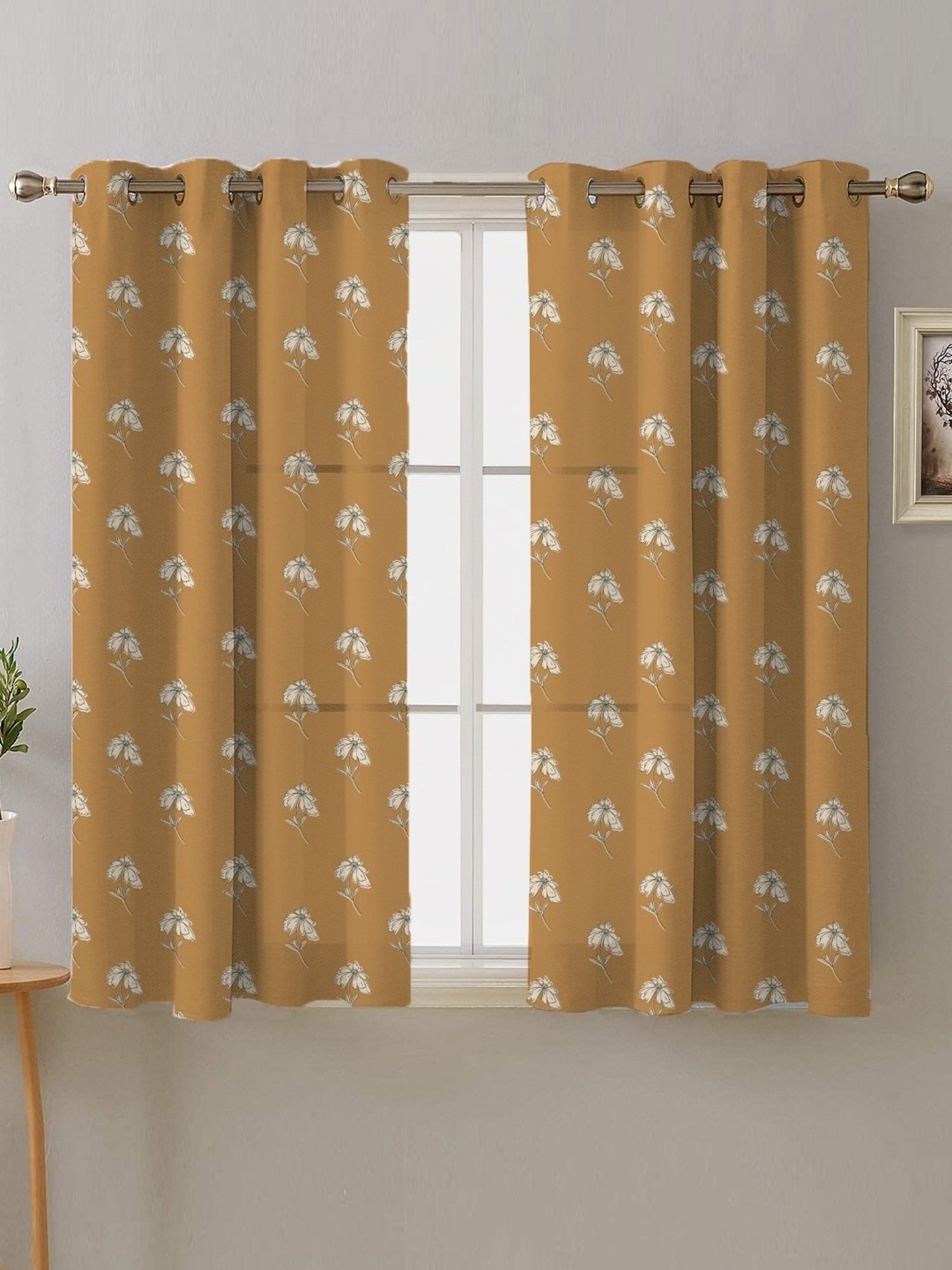 SPACES DRAPE STORY Boho Floral Sand Brown Polyester 5 ft Window Curtains - Set of 2