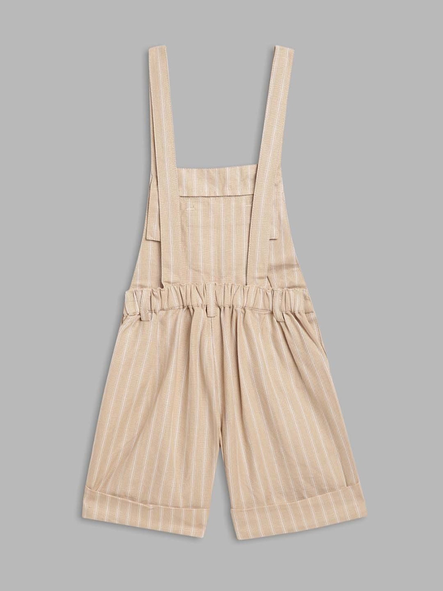 Blue Giraffe Kids Beige Cotton Striped Jumpsuit