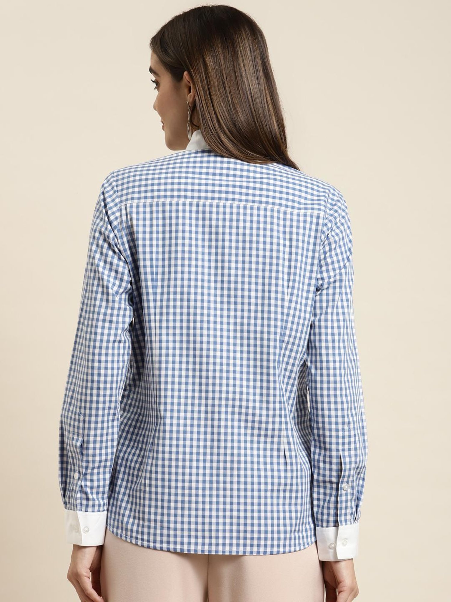 Hancock Blue & White Cotton Checks Shirt