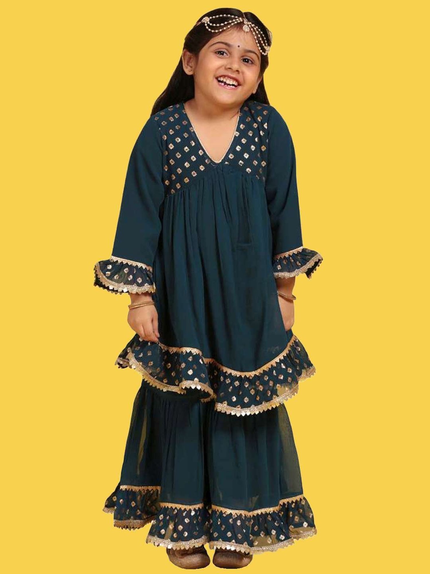 AJ Dezines Kids Teal Blue Printed Kurta Set