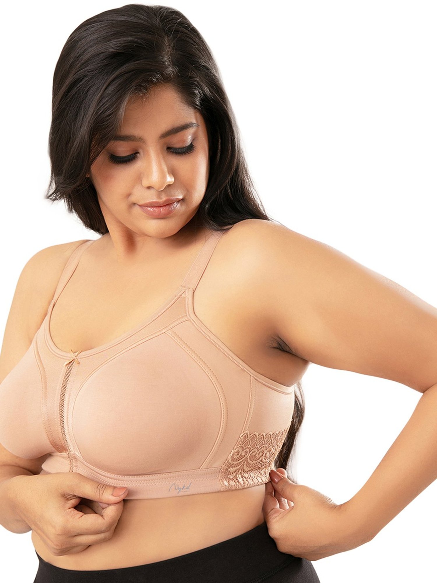 Nykd Support Me M-Frame Cotton Bra - Non Padded, Wireless, Full Coverage - Nude