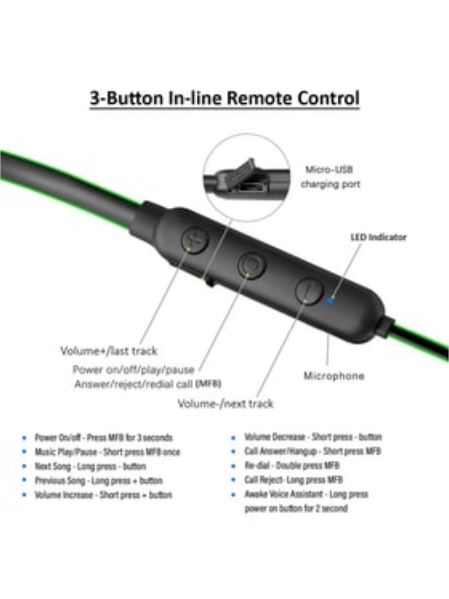 PTron Tangent Lite Bluetooth 5.0 Wireless in Ear Neckband with Mic (Black & Green)