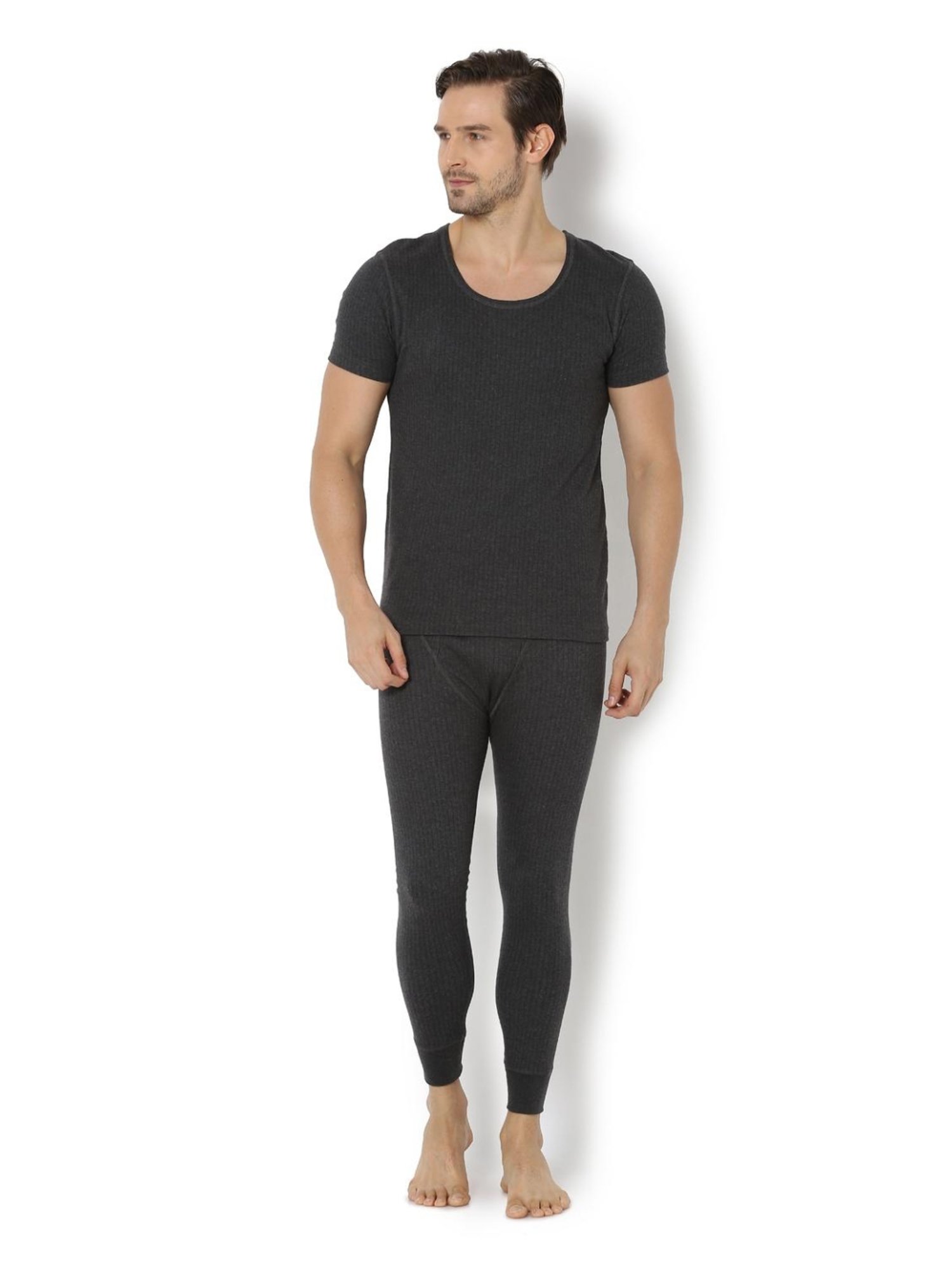 Van Heusen Skinny Fit Anti Bacterial Snug Fit Solid Thermal Bottom - Charcoal Melange
