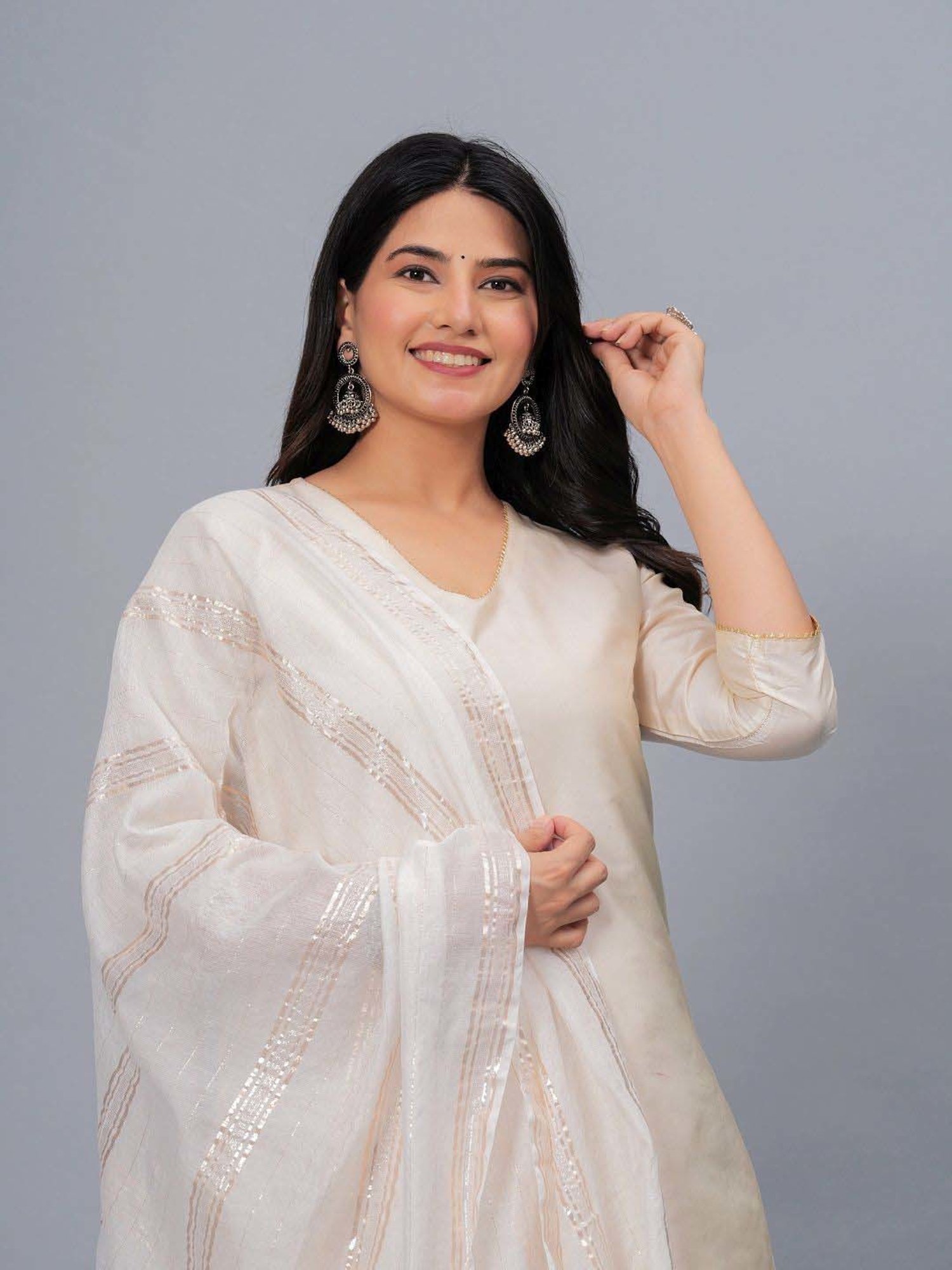 Stylum White Striped Dupatta