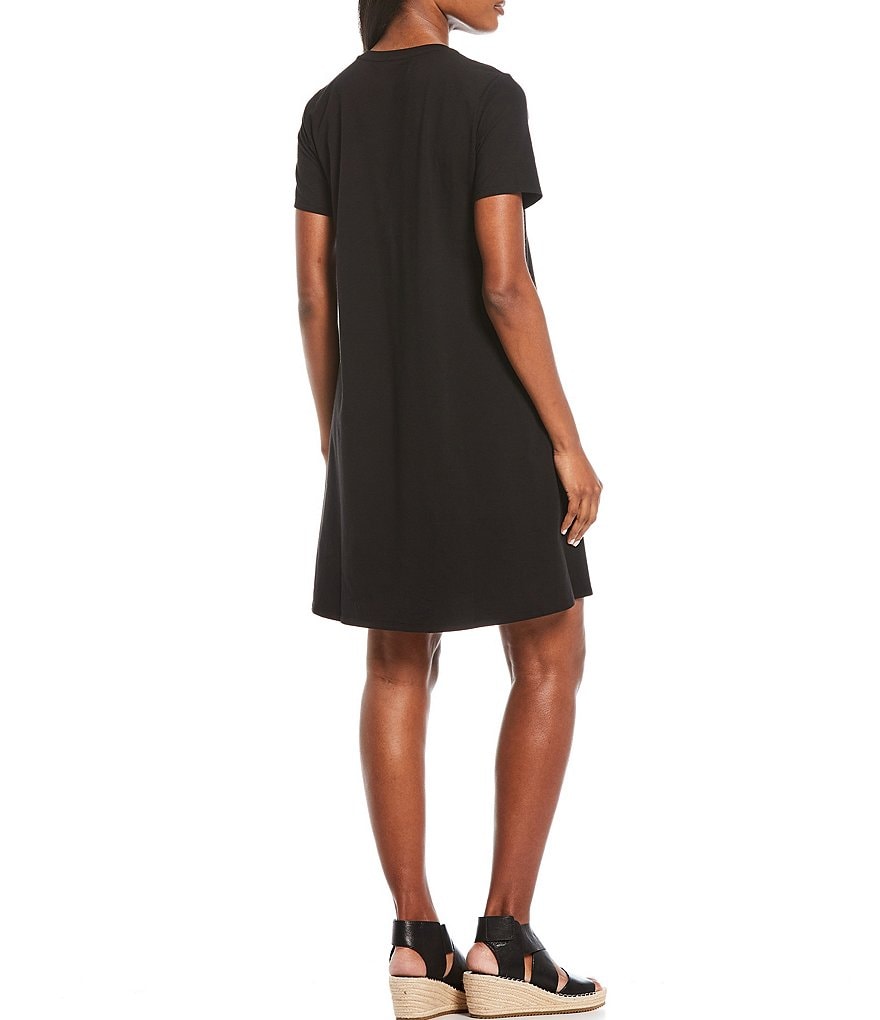 Eileen Fisher Organic Cotton Stretch Jersey Crew Neck Short Sleeve Knee Length Dress