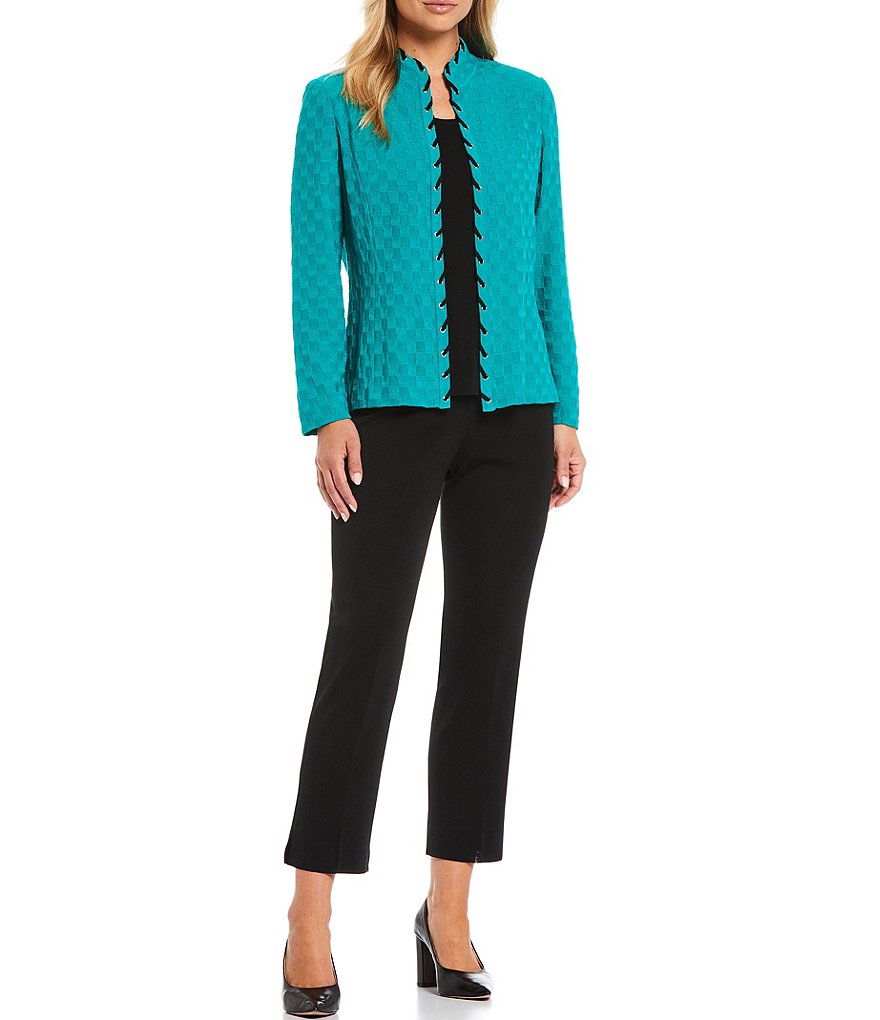 Eva Varro Solid Knit Jersey Notch Lapel Collar Two-Button Jacket