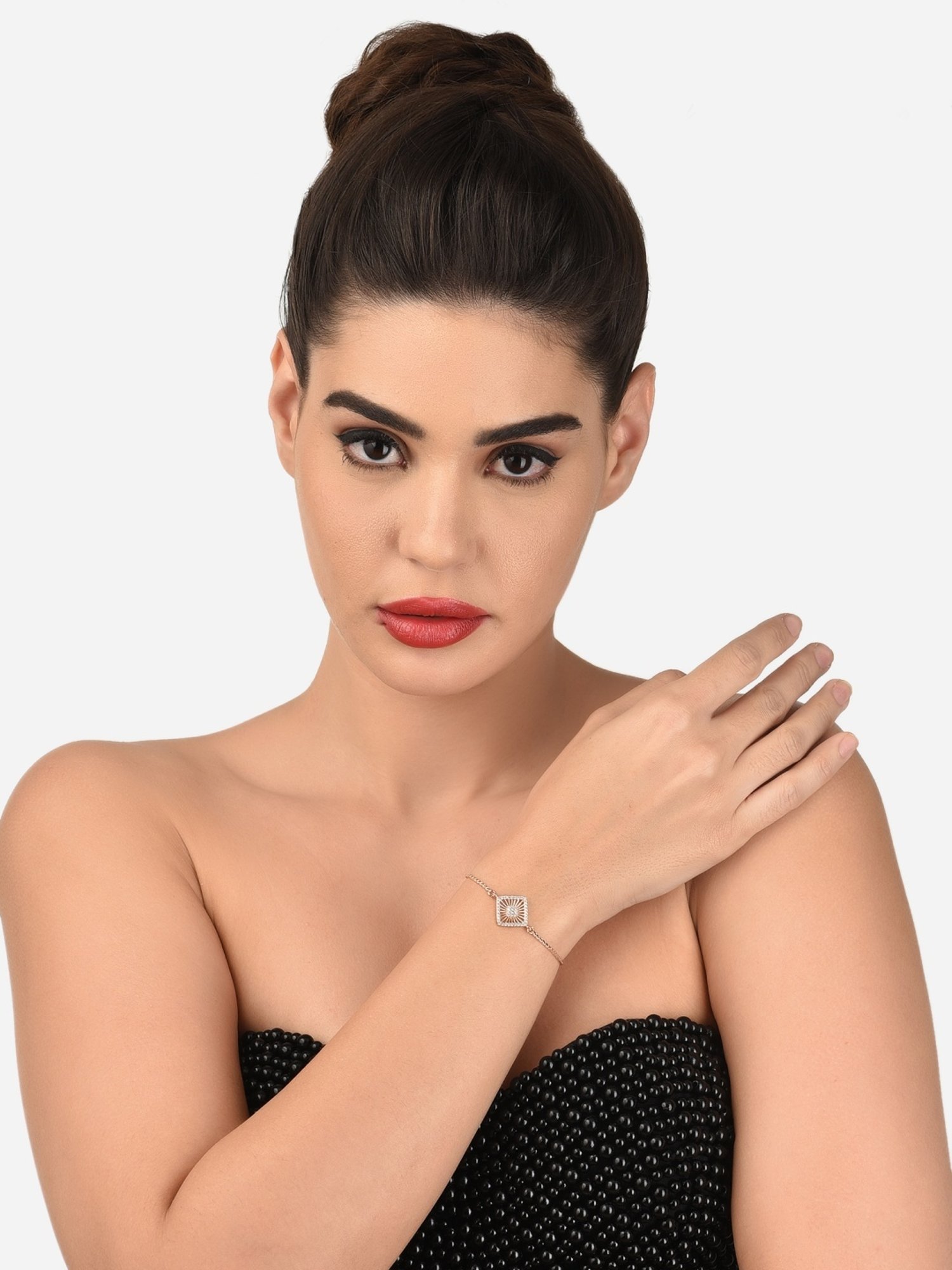 Zaveri Pearls Set of 2 Rose Gold Cubic Zirconia Drawstring Bracelets - ZPFK13392