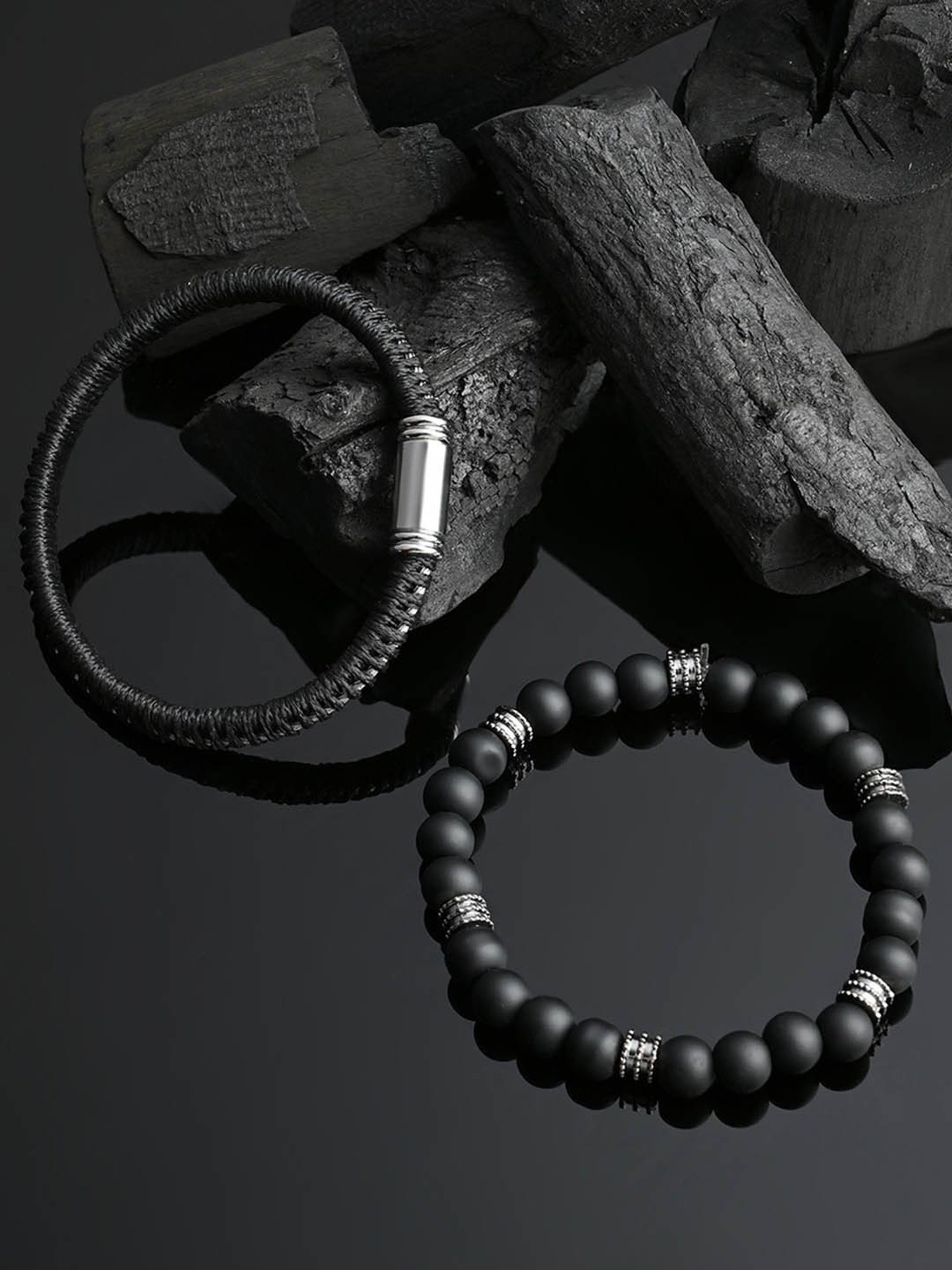 The Bro Code Black Set of 2 Metal with Beaded Bracelet for Men