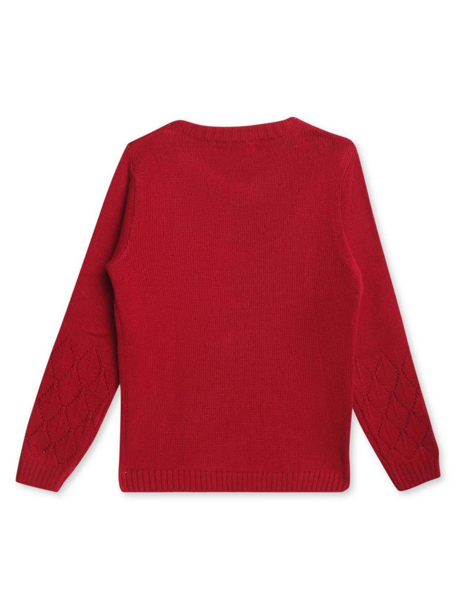 Cantabil Kids Red Embroidered Full Sleeves Sweater