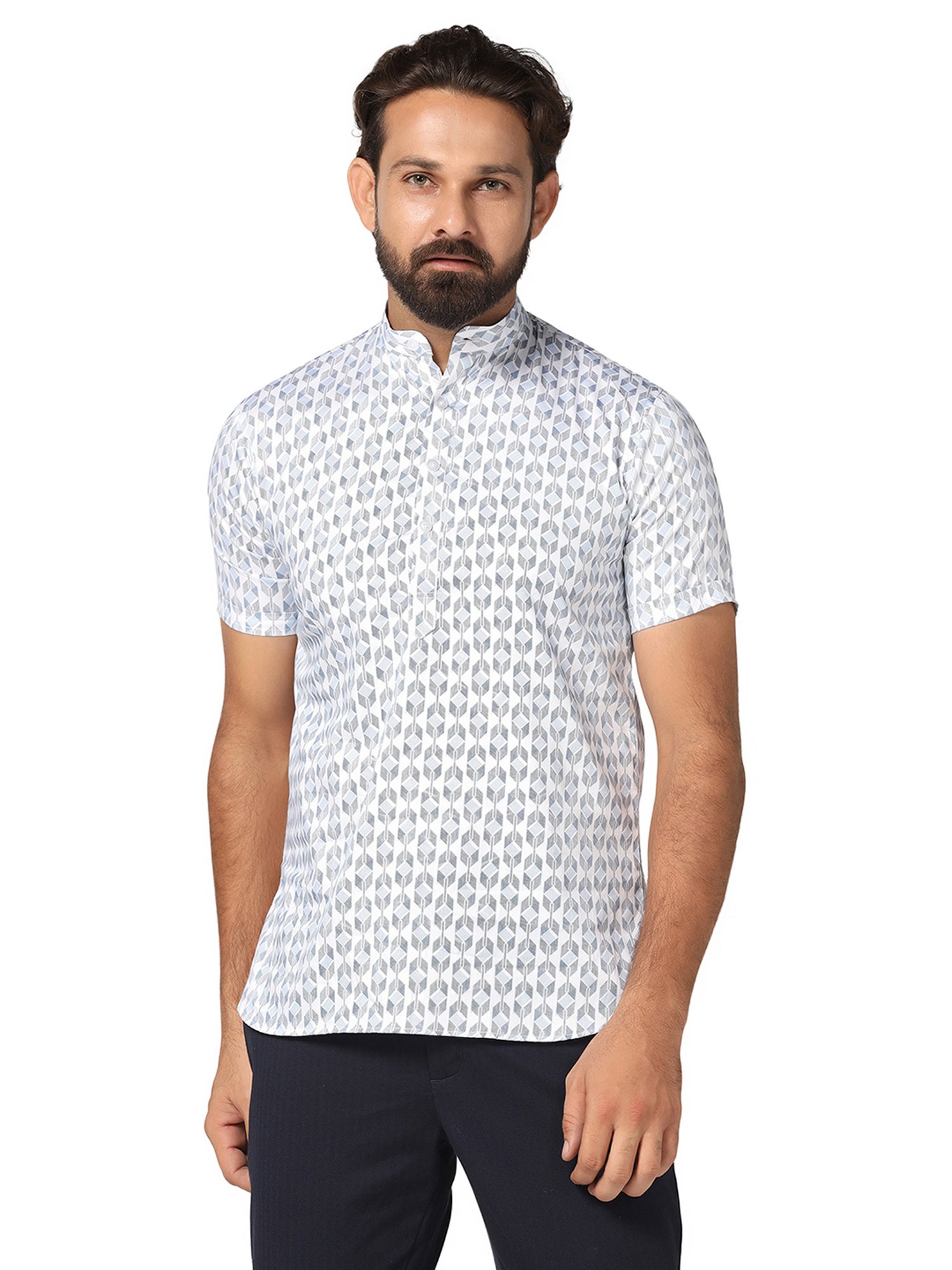 TAHVO White Slim Fit Printed Shirt