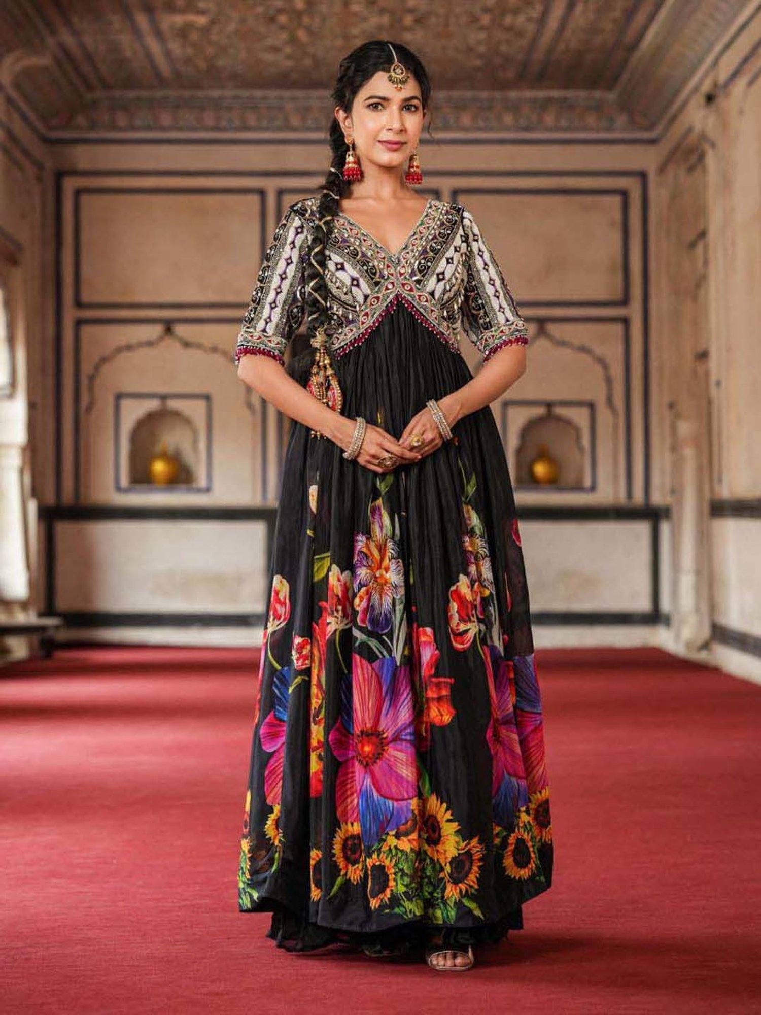 SCAKHI Black Embellished Maxi Dress