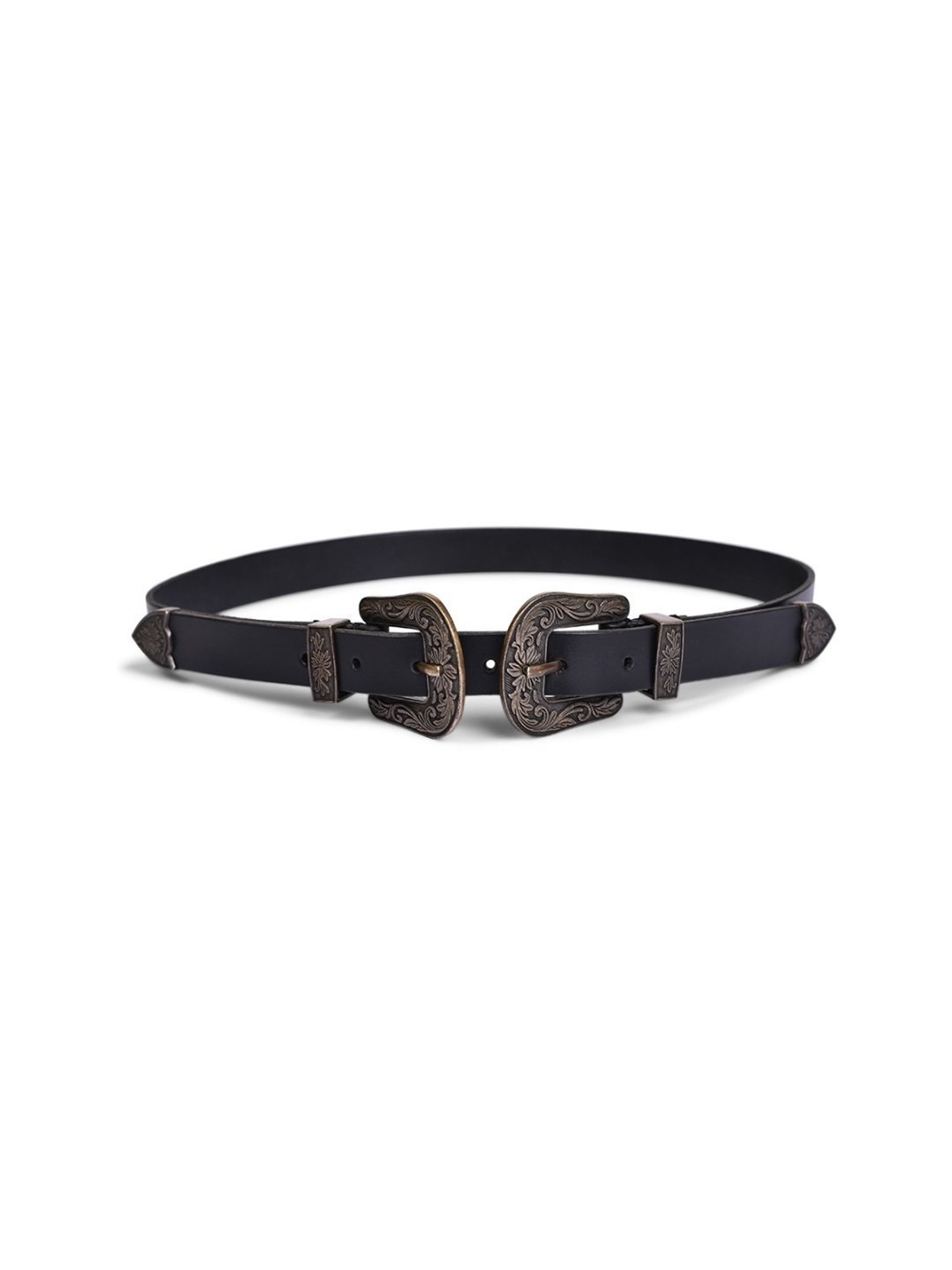 BELWABA Black Leather Casual Reversible Belt for Women