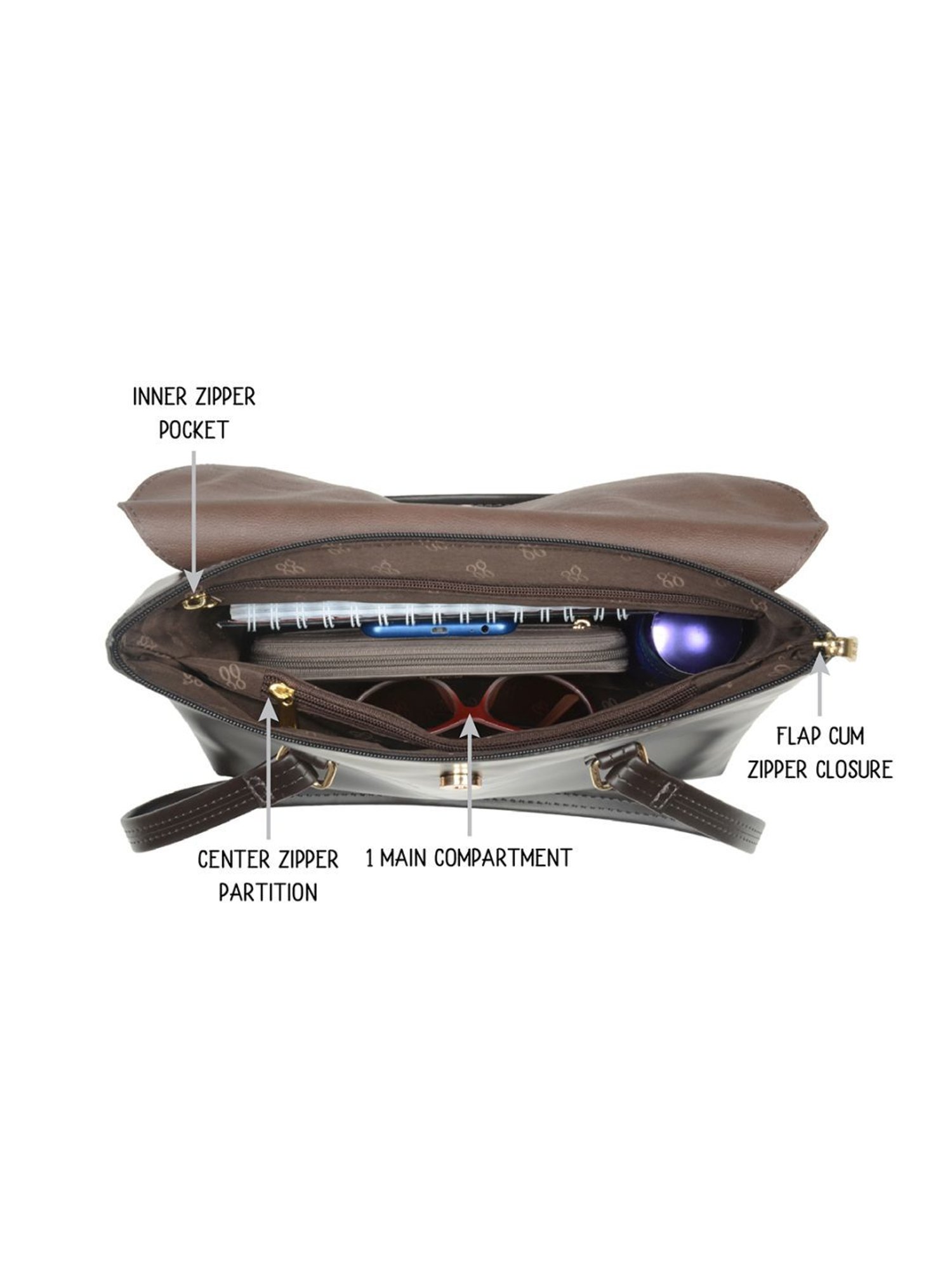 Baggit Delgado Brown PU Solid Shoulder Handbag