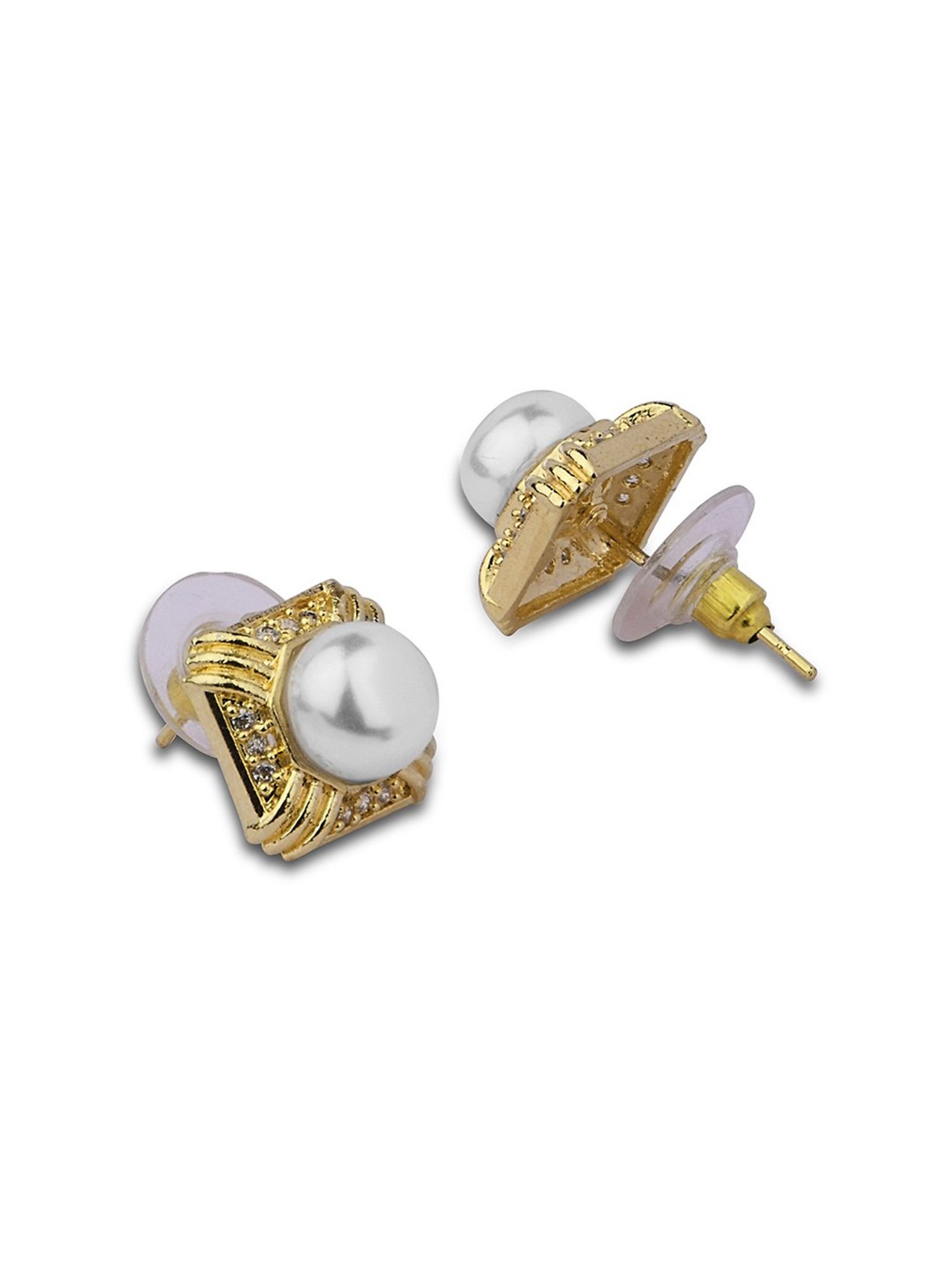 Fida Luxurious Gold-Plated White Pearl Stud Earrings