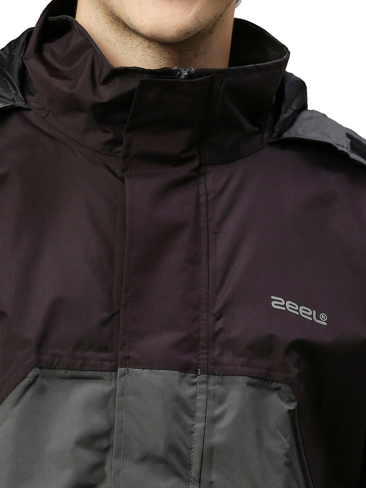 Zeel Maroon & Grey Colour-Block Rainwear Jacket