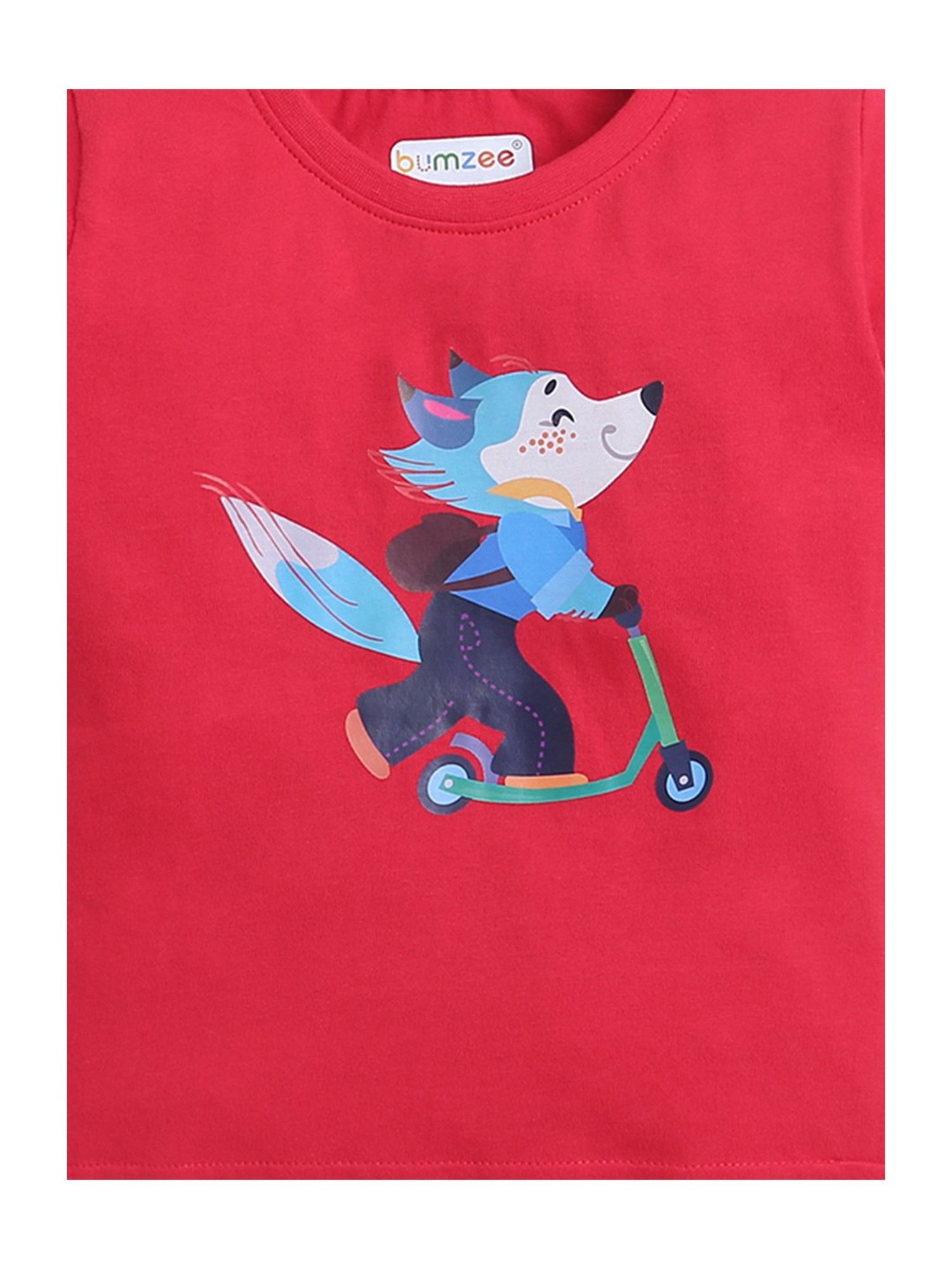 Bumzee Kids Blue & Red Printed T-Shirt (Pack Of 2)