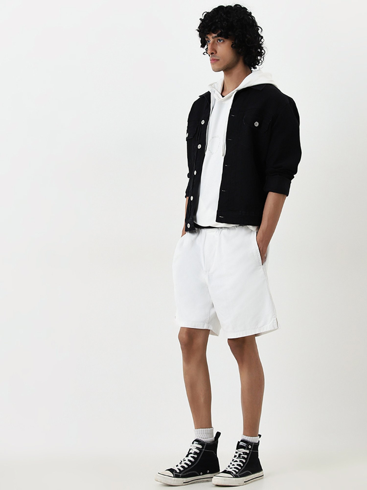 Nuon by Westside White Relaxed-Fit Mid-Rise Cotton Blend Shorts