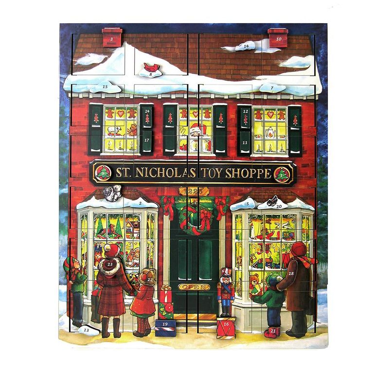Byers Choice 18.5" Musical St. Nick's Toy Shoppe Wooden Christmas Religious Advent Calendar