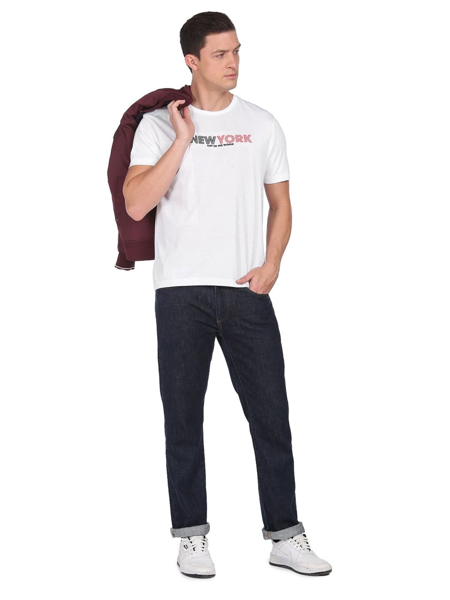 Arrow New York White Cotton Regular Fit Printed T-Shirt