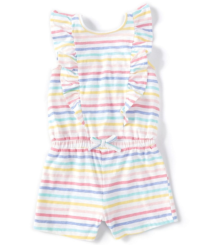Little Me Baby Girls 12-24 Months Rainbow-Striped Ruffle-Trimmed Woven Romper