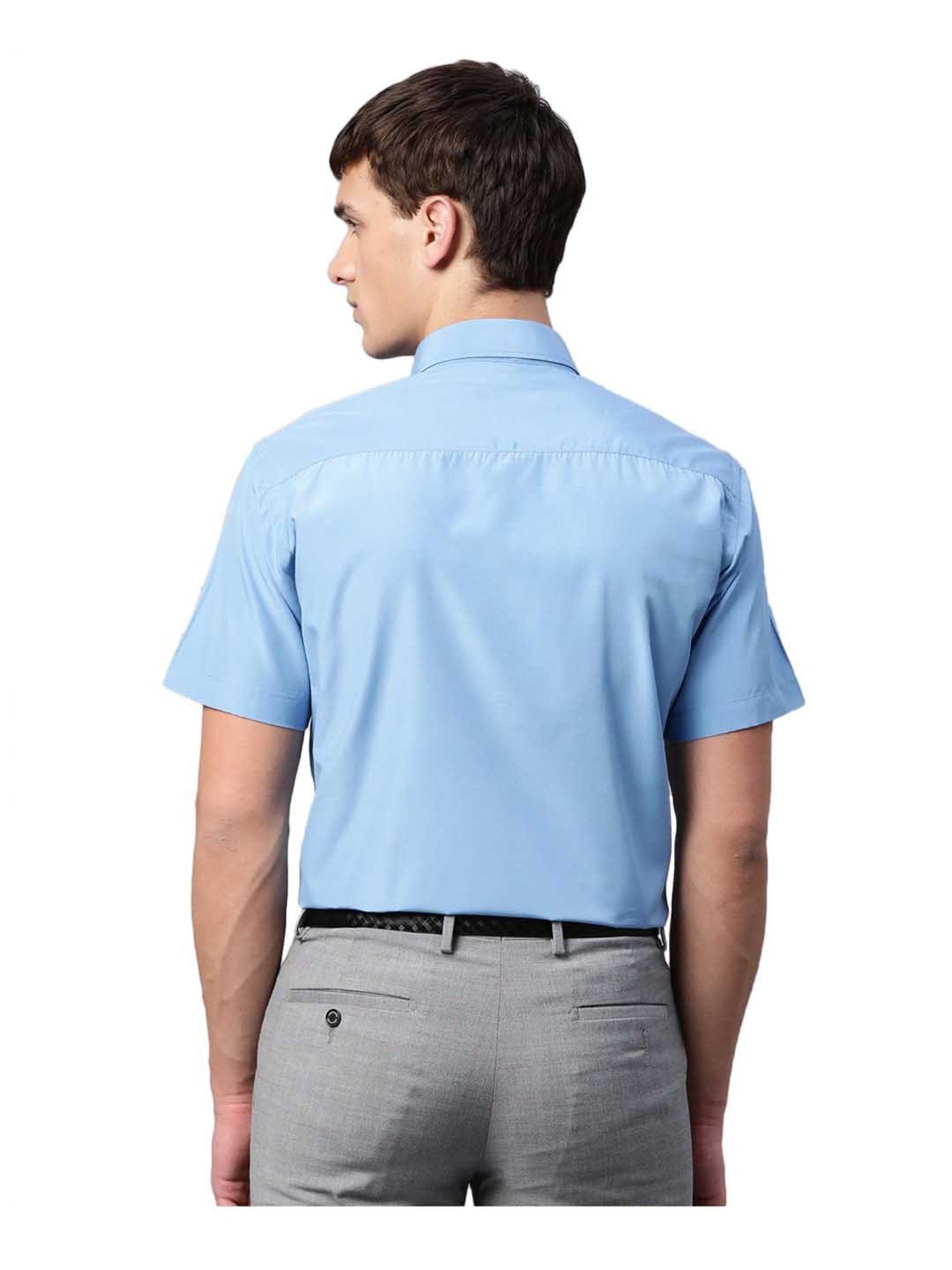 English Navy Light Blue Short Sleeves Shirt